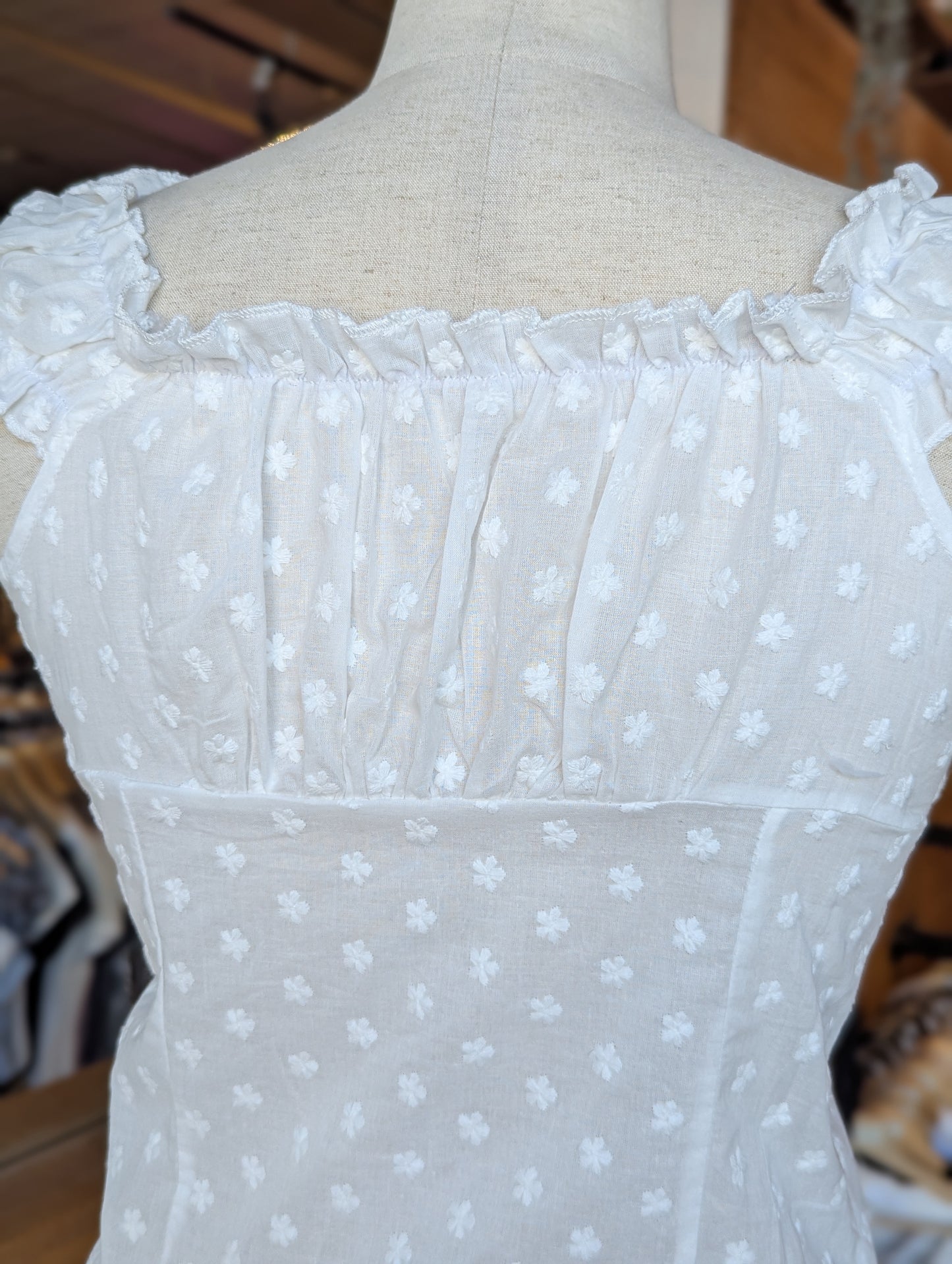 Meadow Mist Ruffle Neck Sleeveless Button-Up