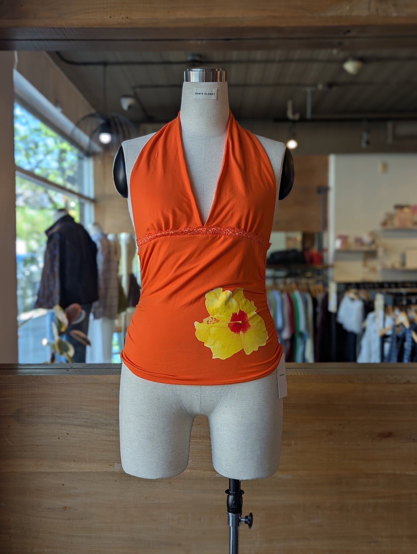 Island Sunsets Hibiscus Print Halter Top