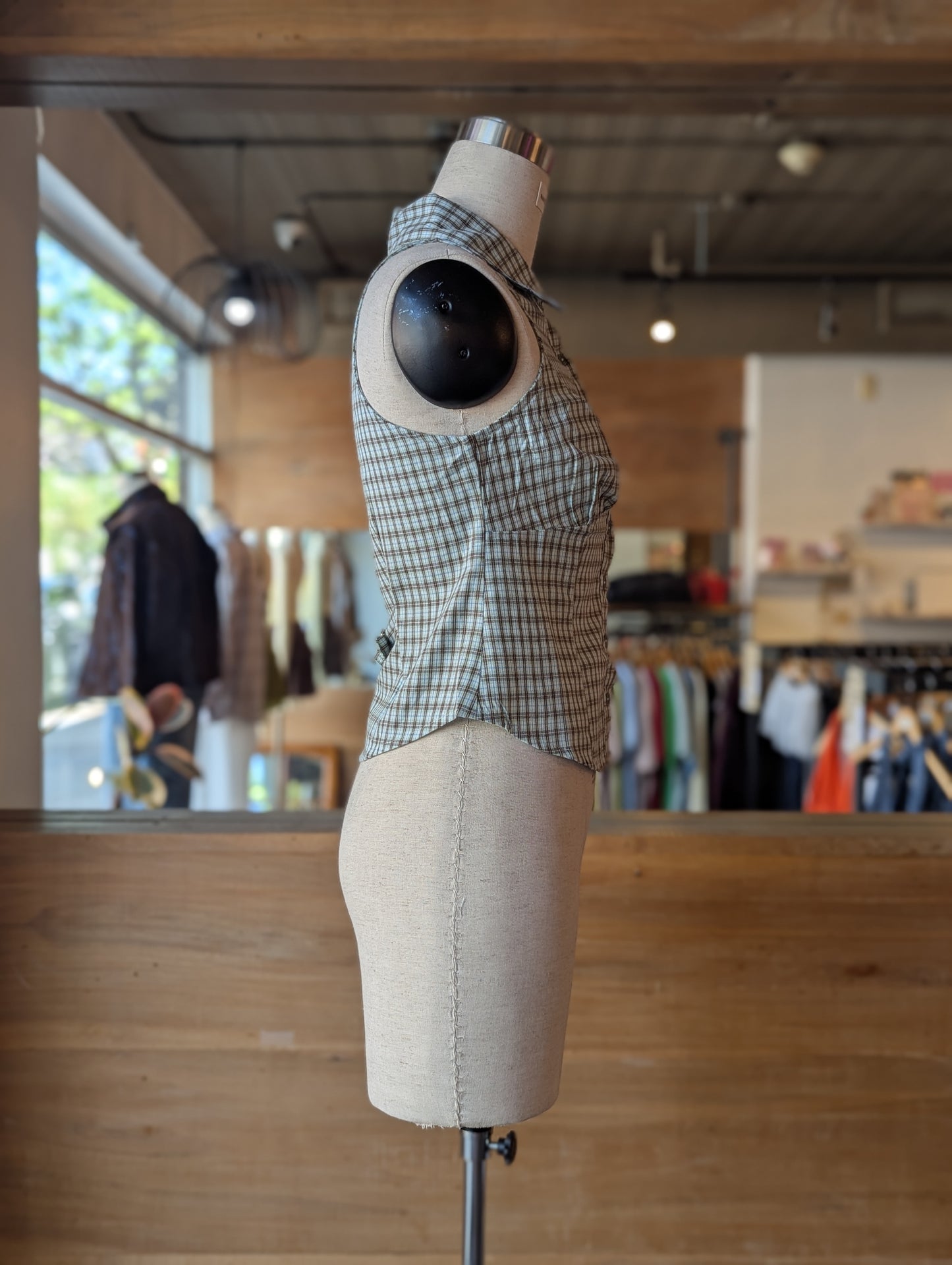 Riverside Check Halter Button-Up Top