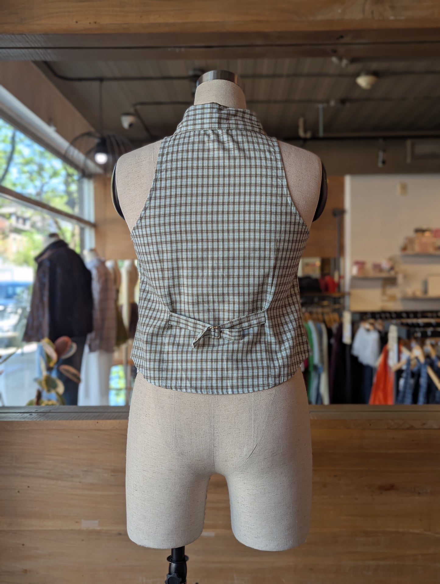 Riverside Check Halter Button-Up Top