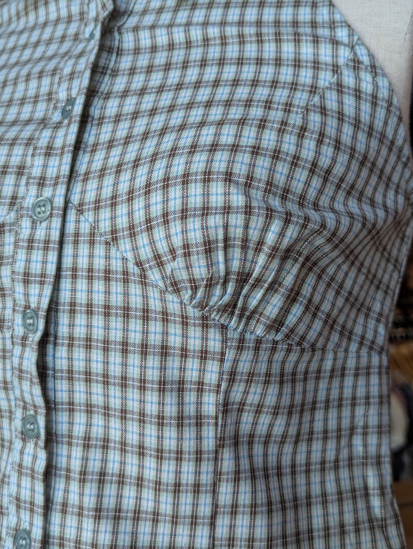 Riverside Check Halter Button-Up Top