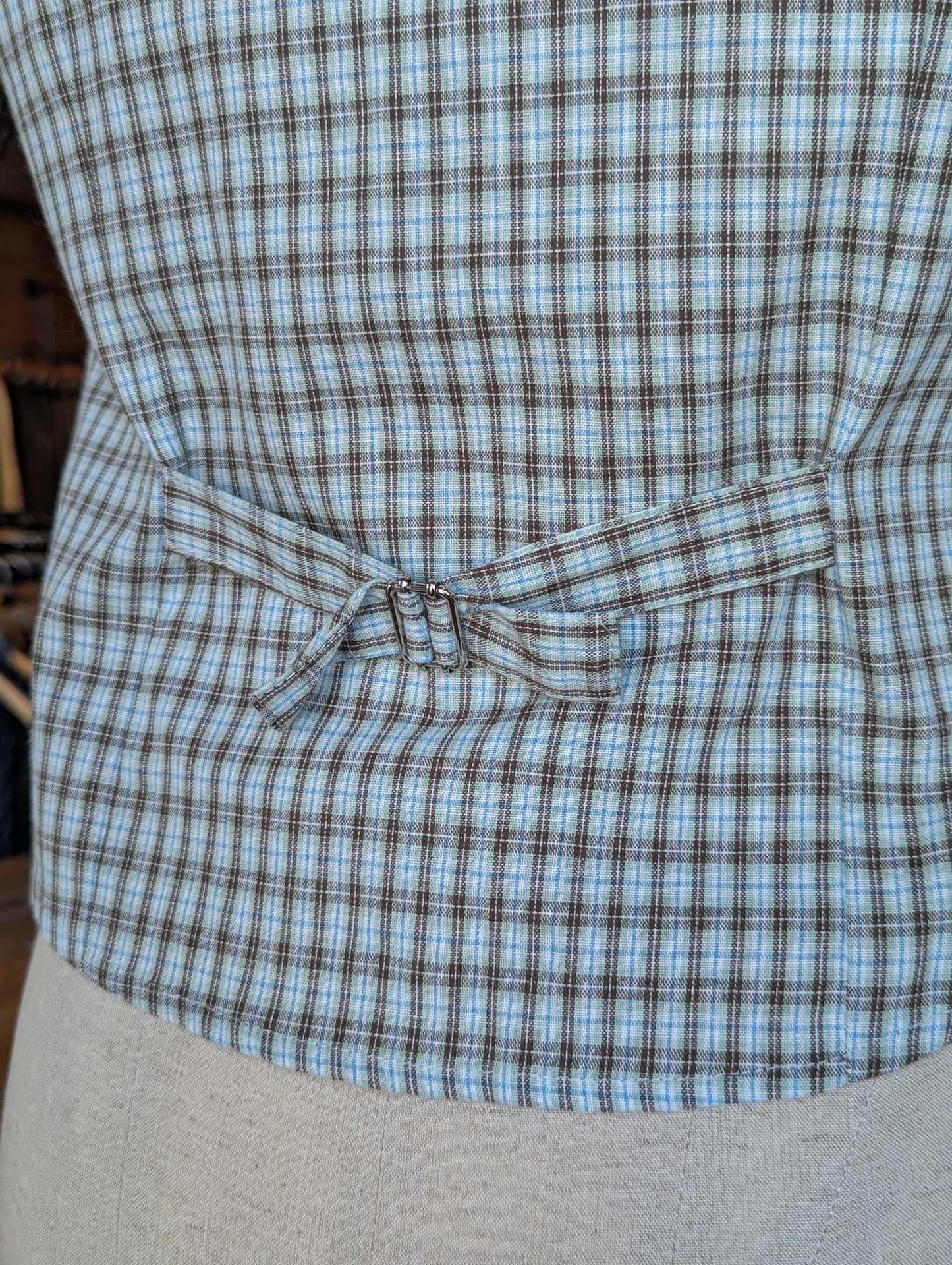Riverside Check Halter Button-Up Top