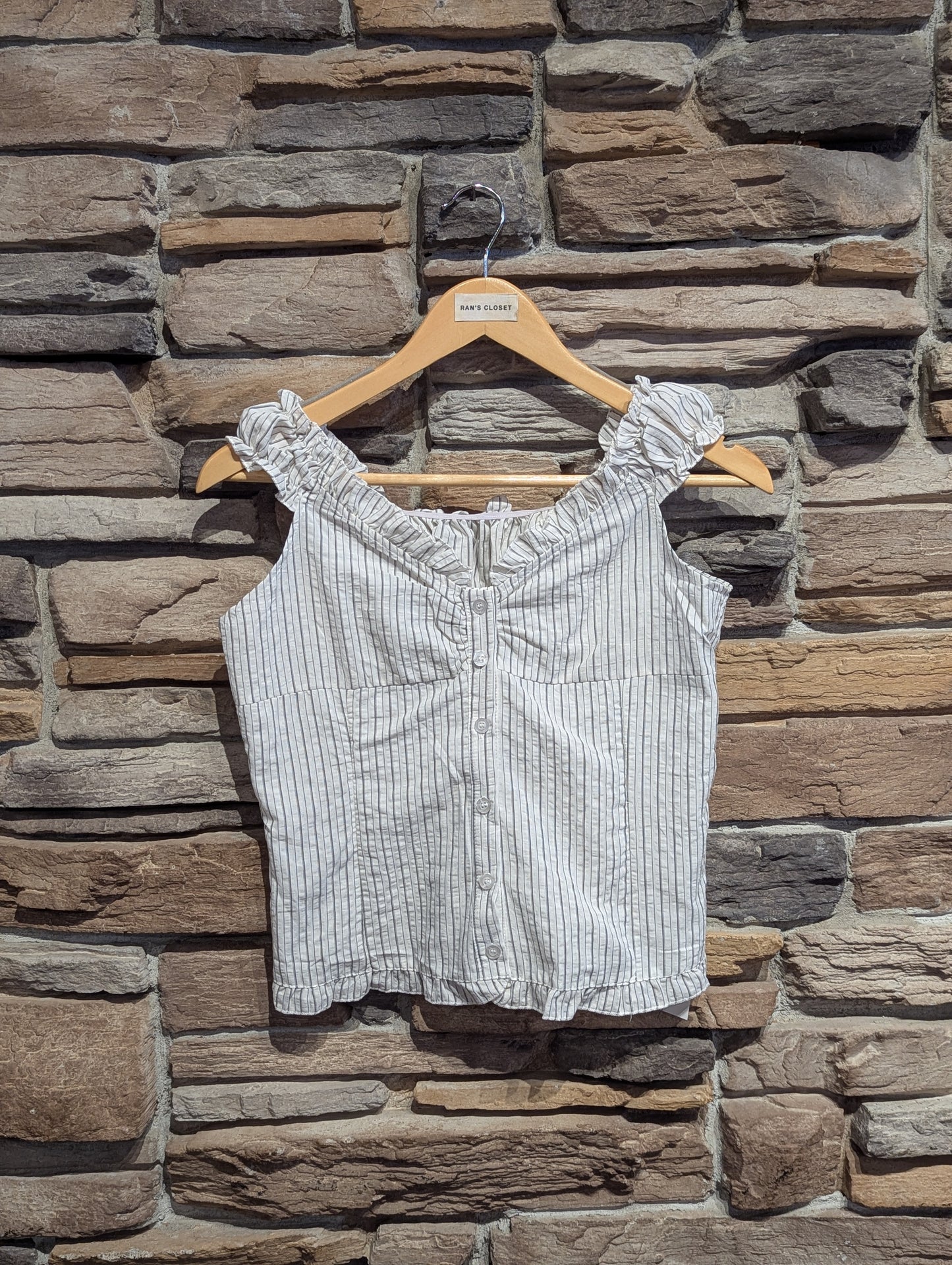 Meadow Mist Ruffle Neck Sleeveless Button-Up