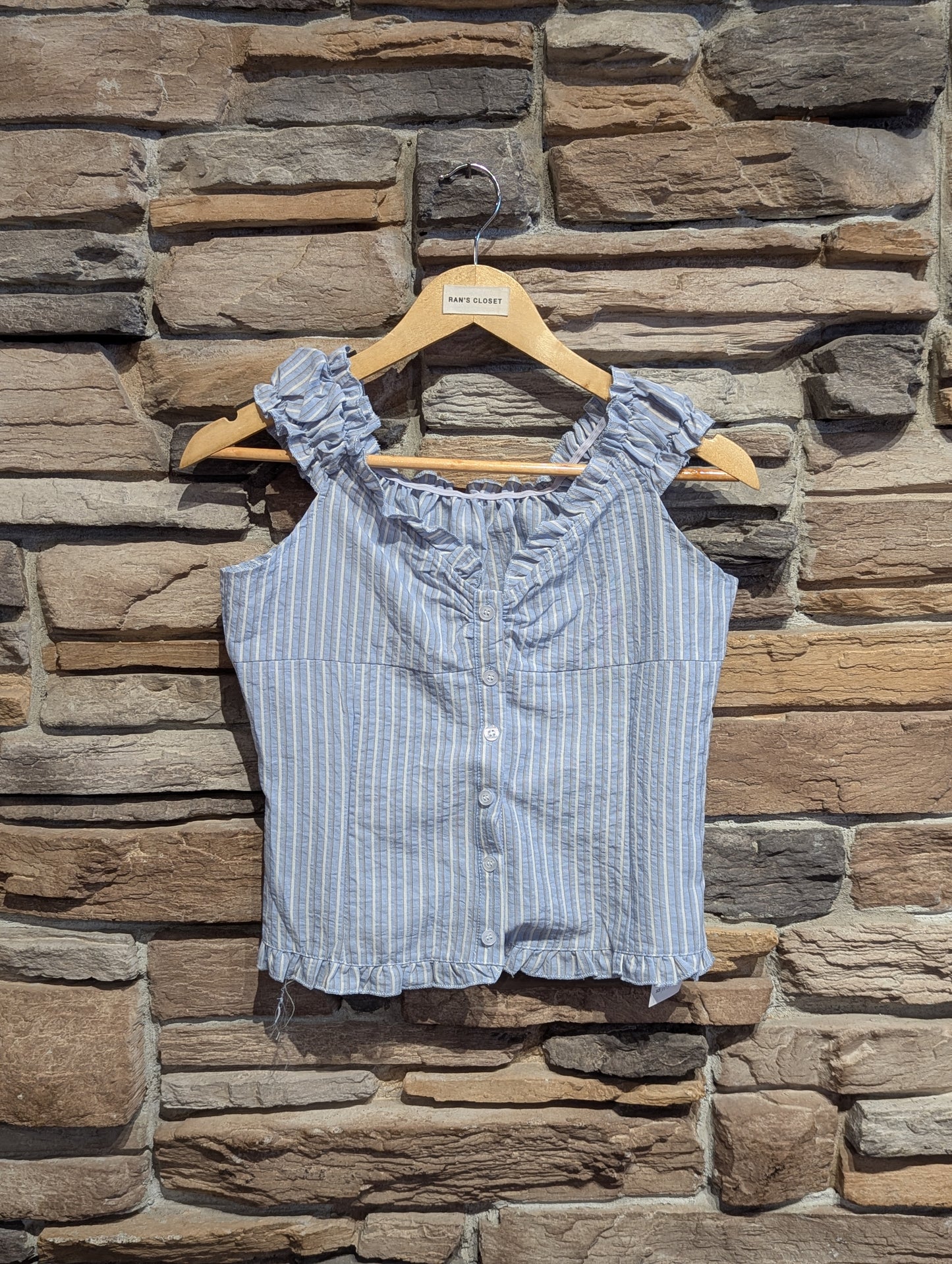 Meadow Mist Ruffle Neck Sleeveless Button-Up