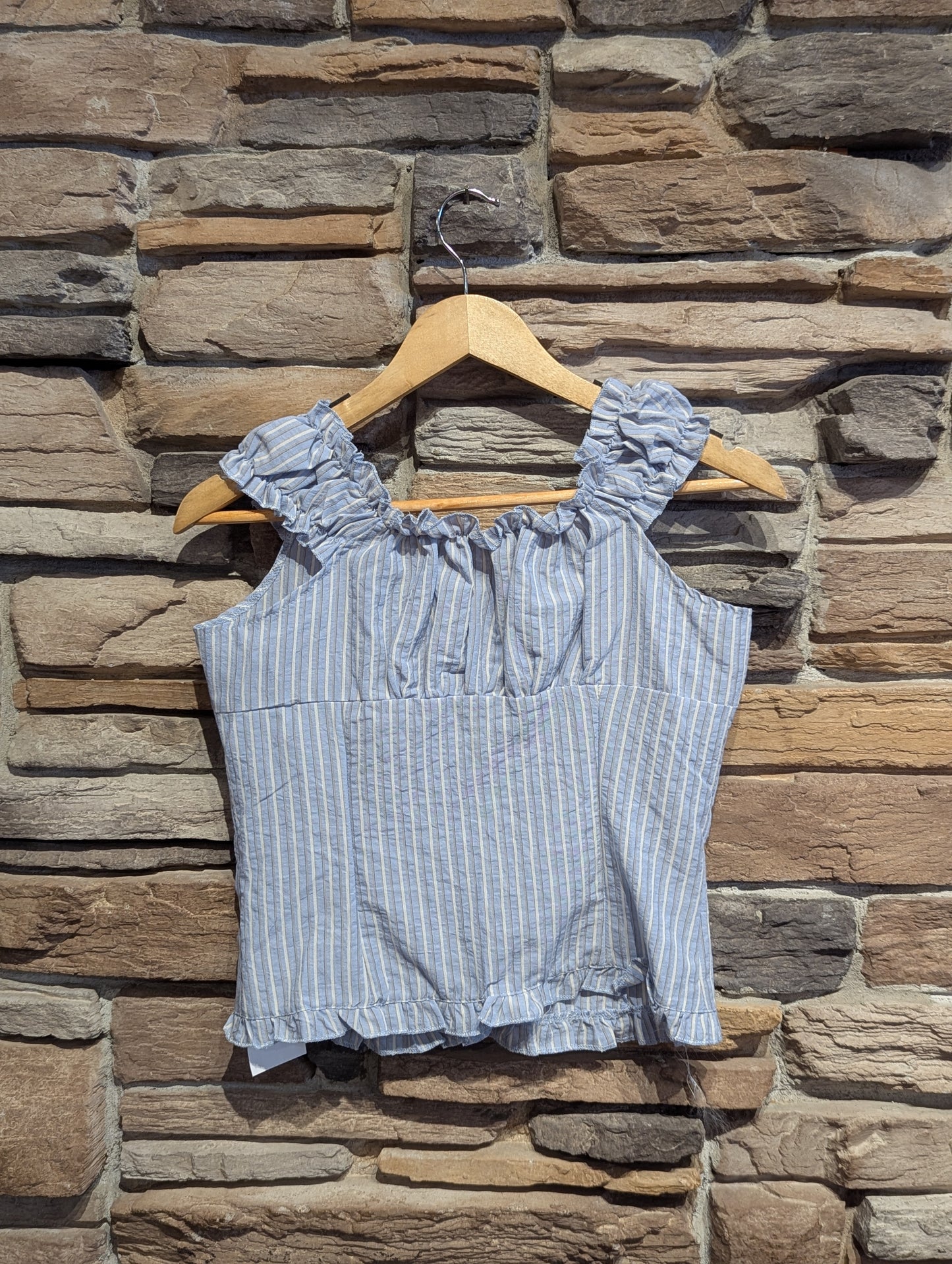 Meadow Mist Ruffle Neck Sleeveless Button-Up
