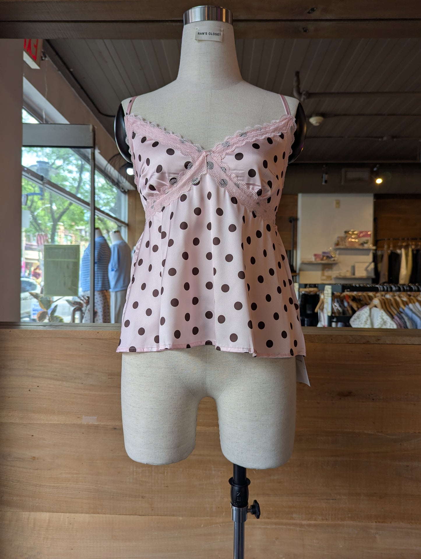 Sweetheart Lace Trim Polka Dot Cami