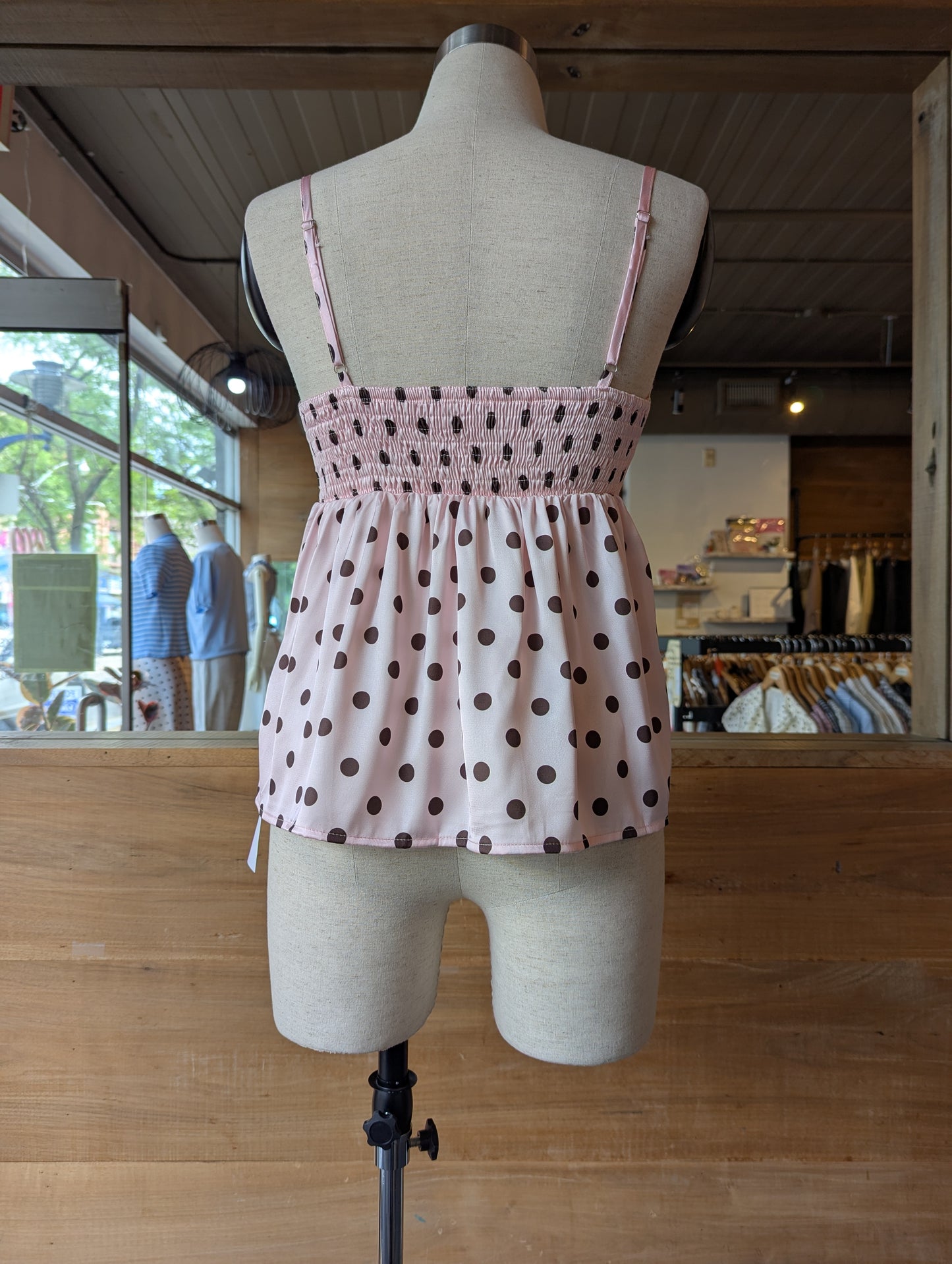 Sweetheart Lace Trim Polka Dot Cami