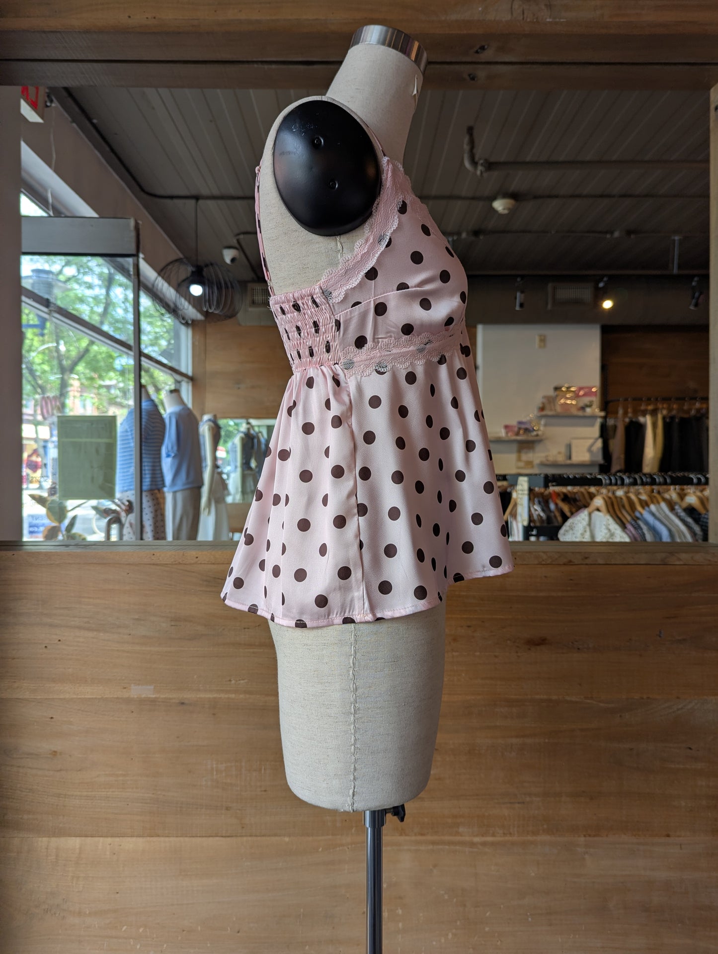 Sweetheart Lace Trim Polka Dot Cami