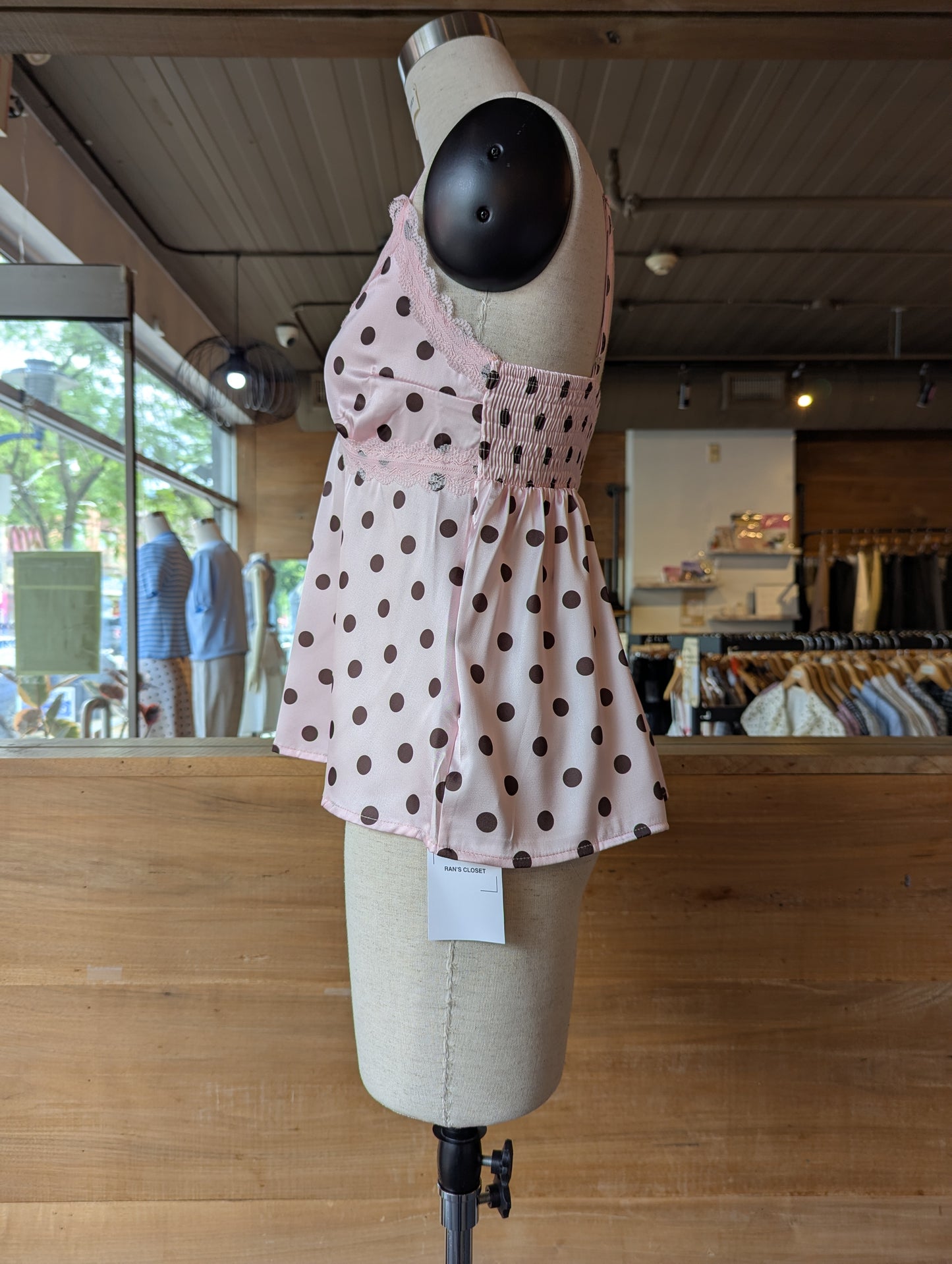 Sweetheart Lace Trim Polka Dot Cami