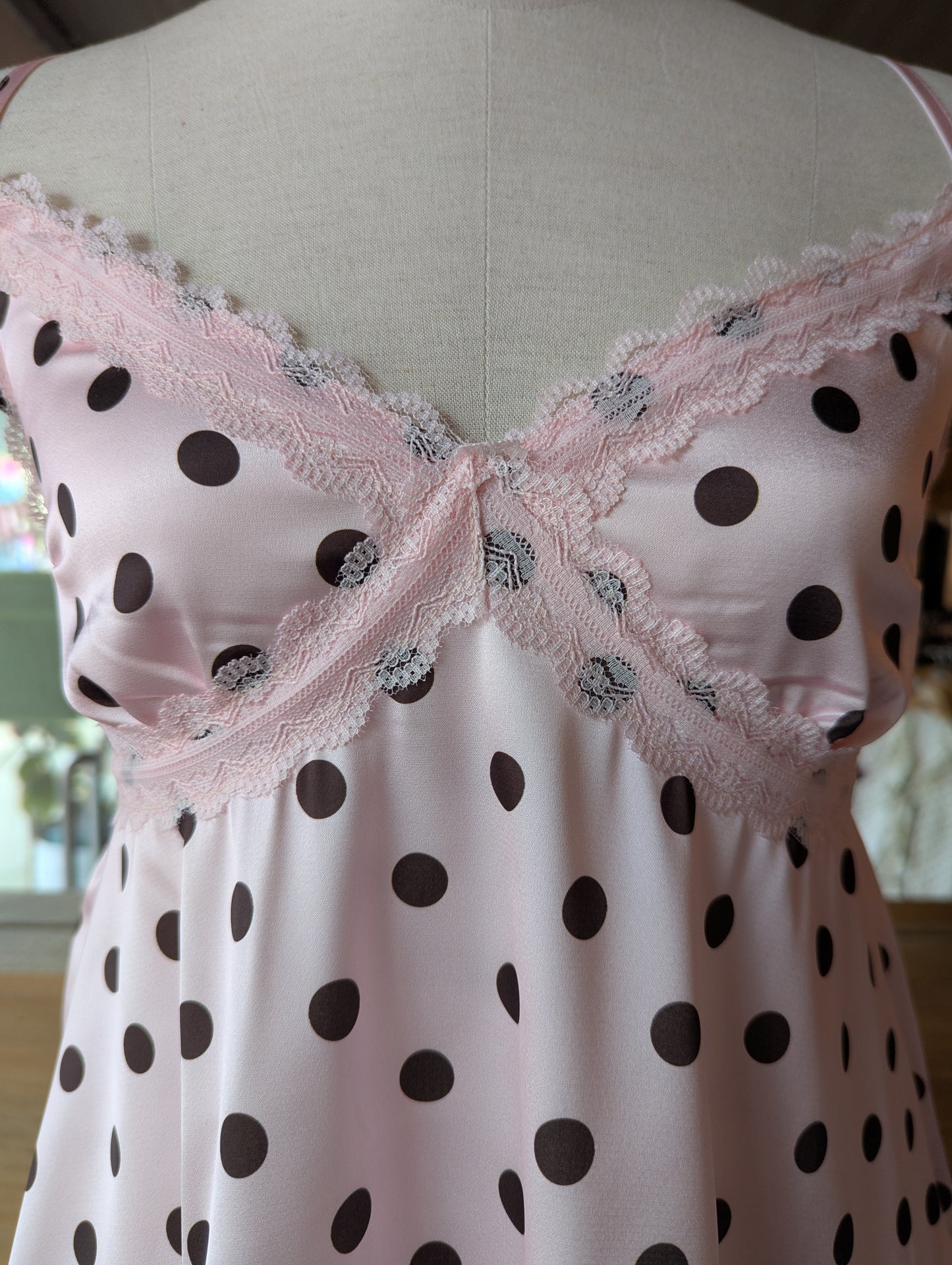 Sweetheart Lace Trim Polka Dot Cami