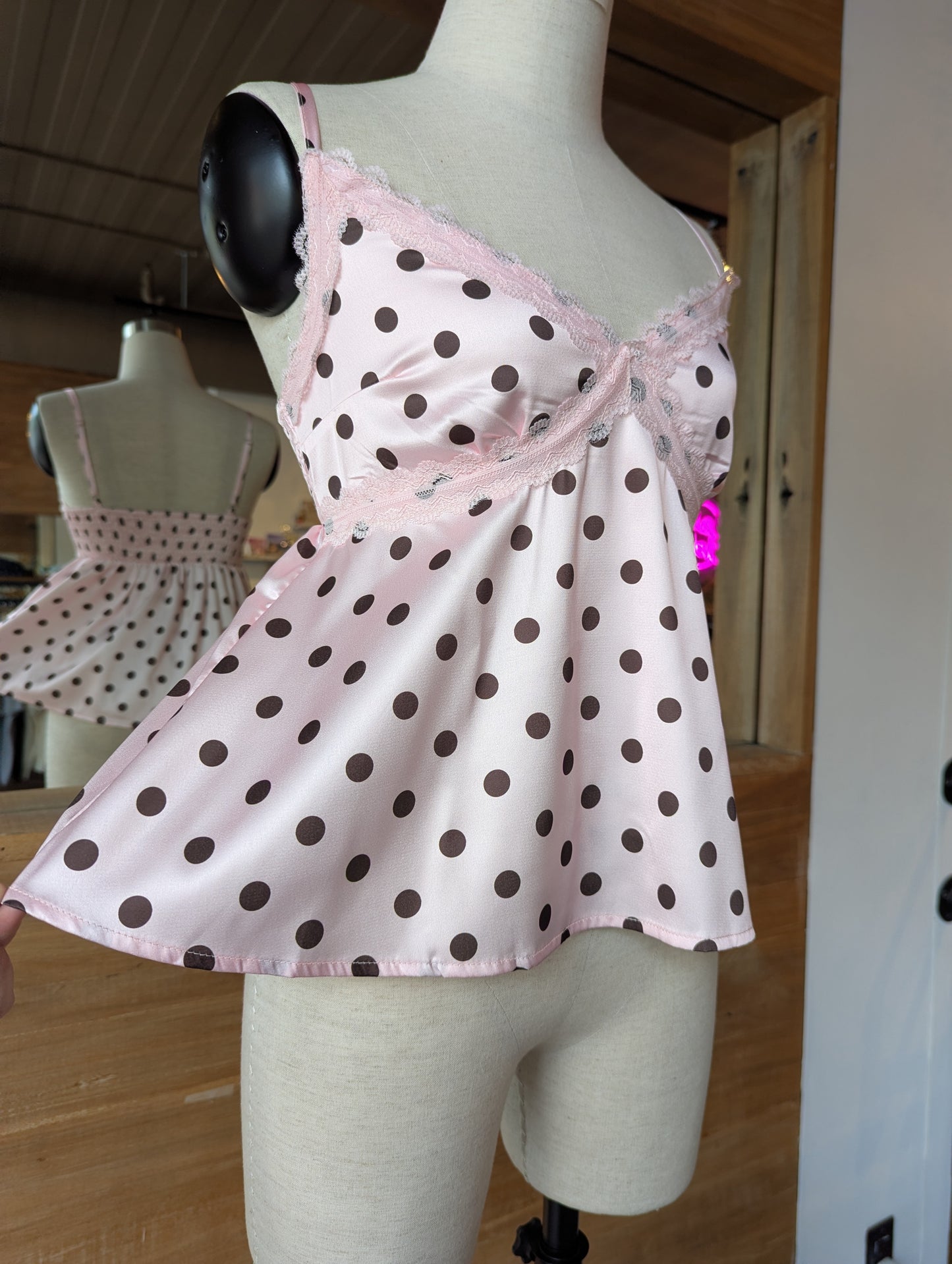 Sweetheart Lace Trim Polka Dot Cami