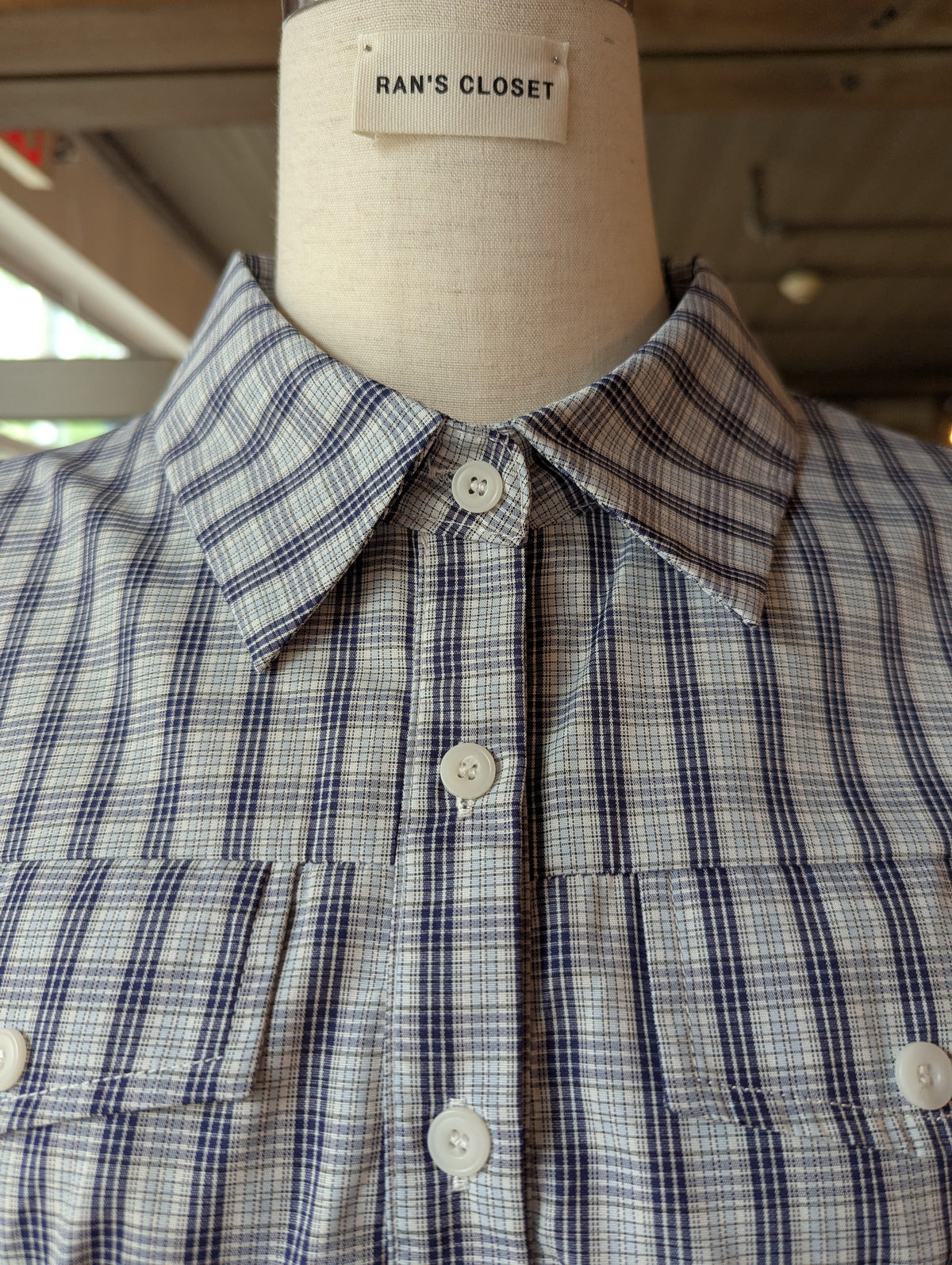 Bluebell Plaid Blouse 3/4 Length Sleeve Button-Down