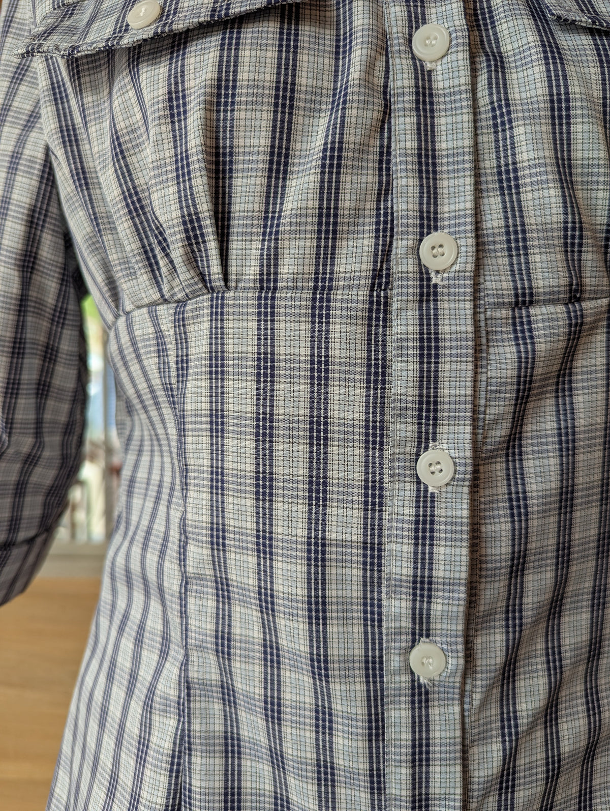 Bluebell Plaid Blouse 3/4 Length Sleeve Button-Down