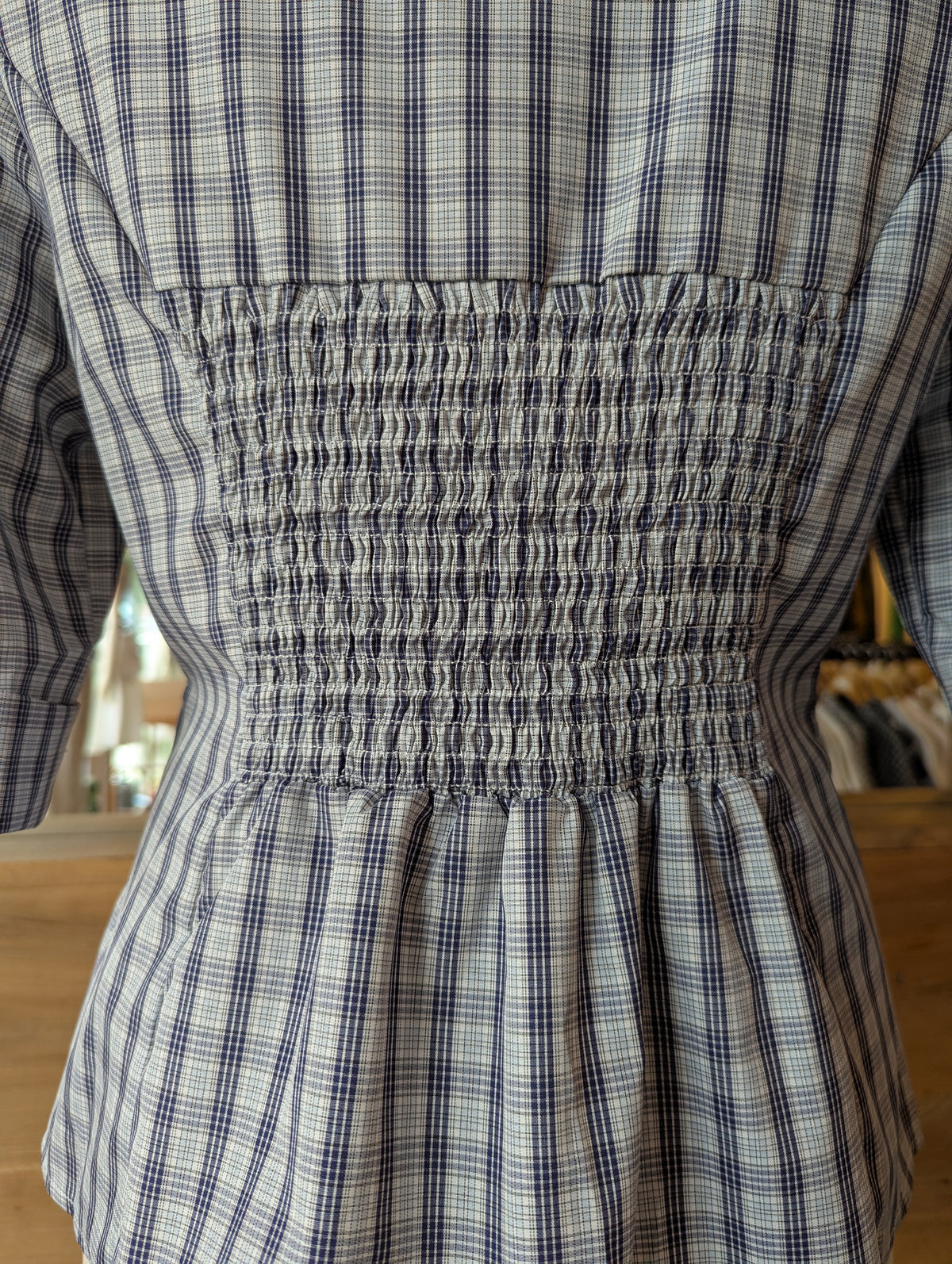 Bluebell Plaid Blouse 3/4 Length Sleeve Button-Down