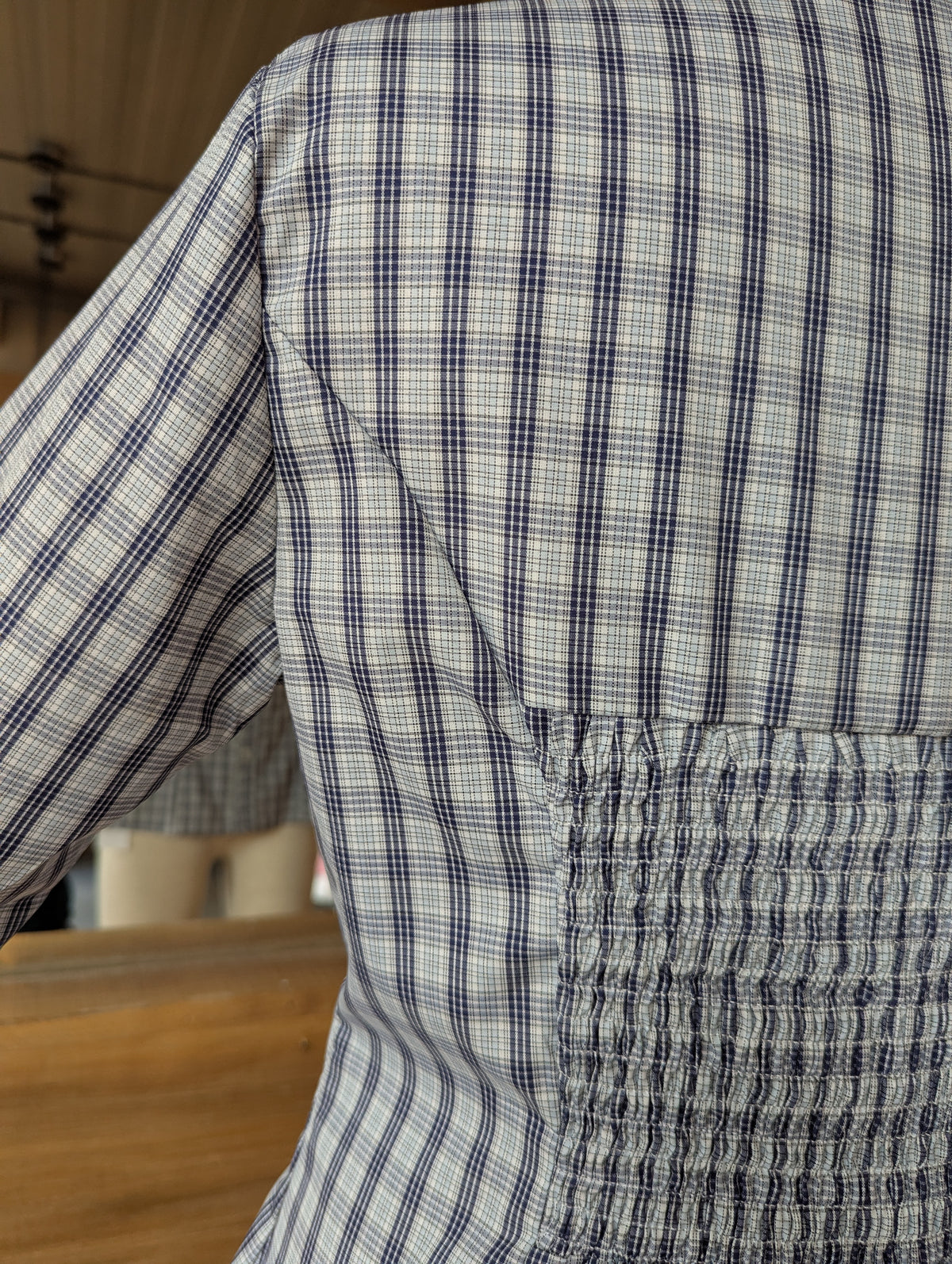 Bluebell Plaid Blouse 3/4 Length Sleeve Button-Down