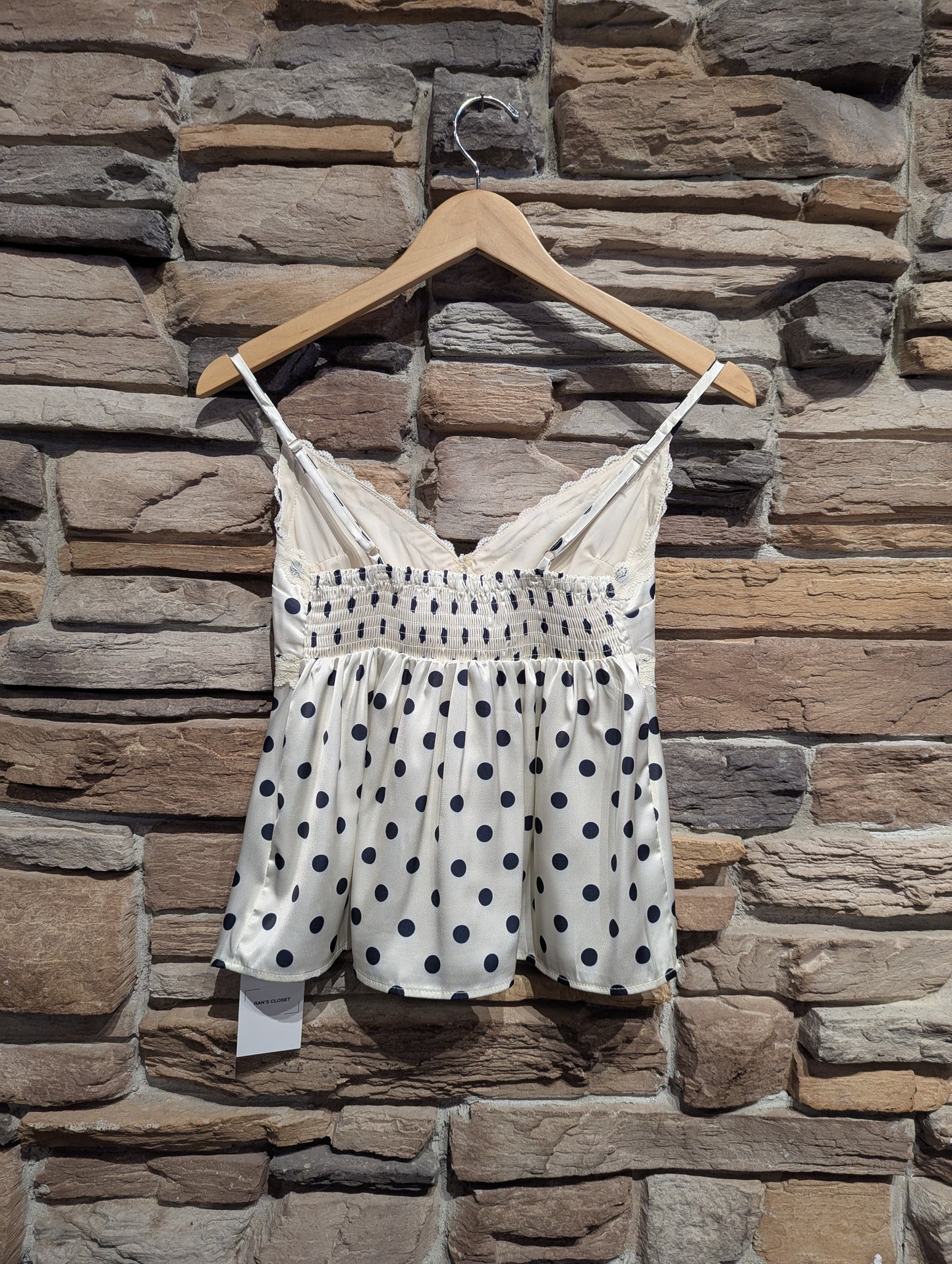 Sweetheart Lace Trim Polka Dot Cami