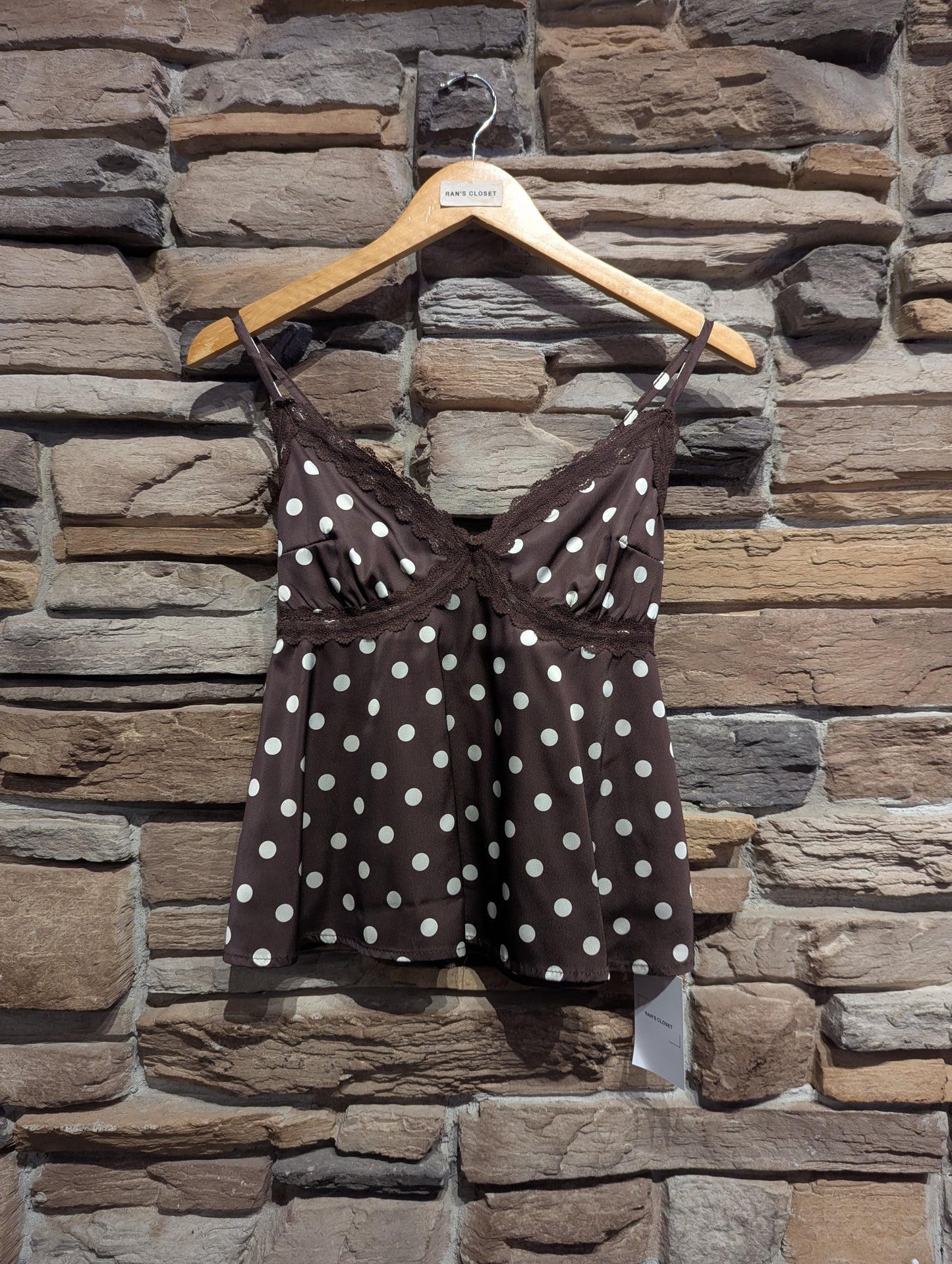 Sweetheart Lace Trim Polka Dot Cami