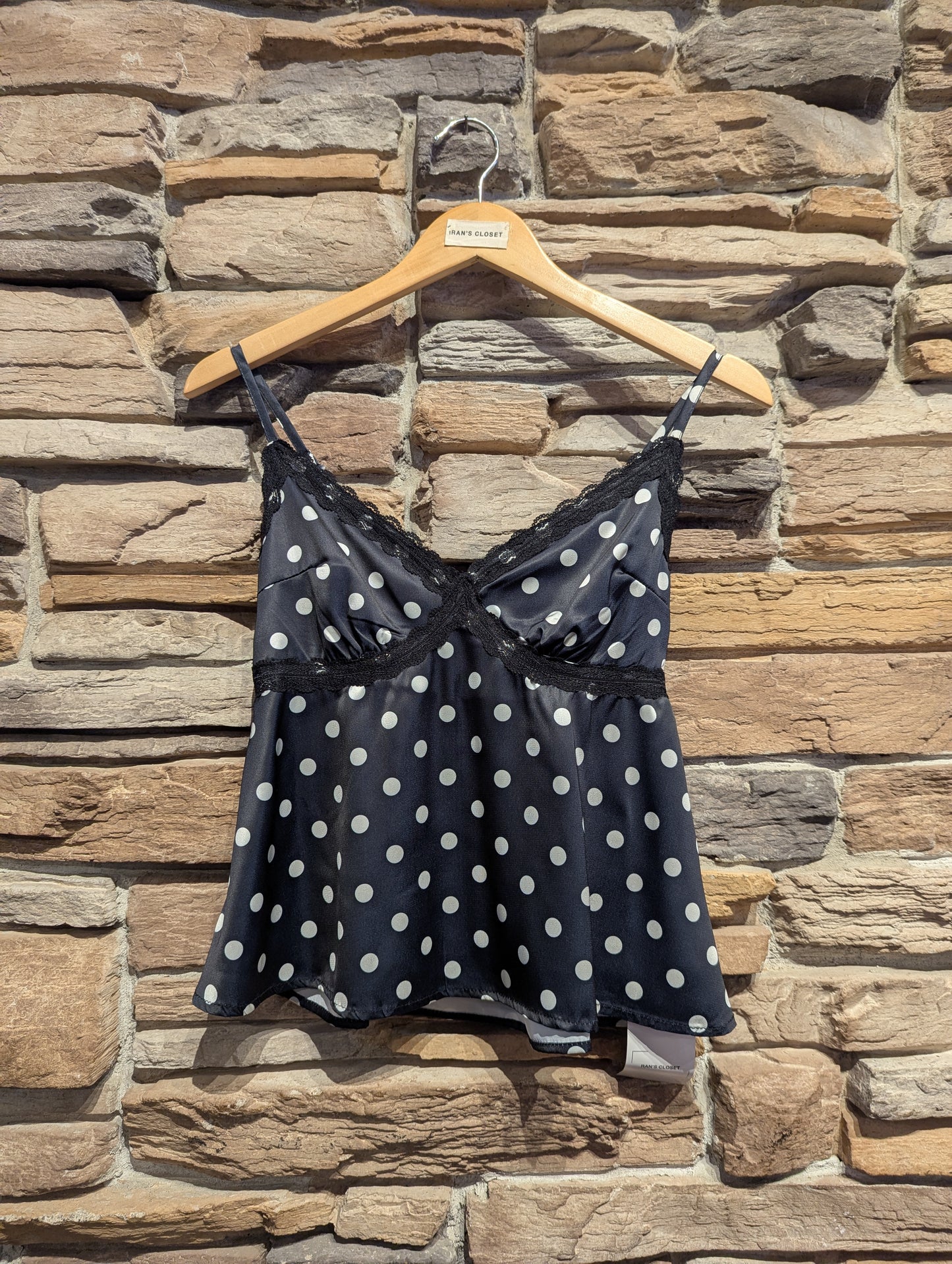 Sweetheart Lace Trim Polka Dot Cami