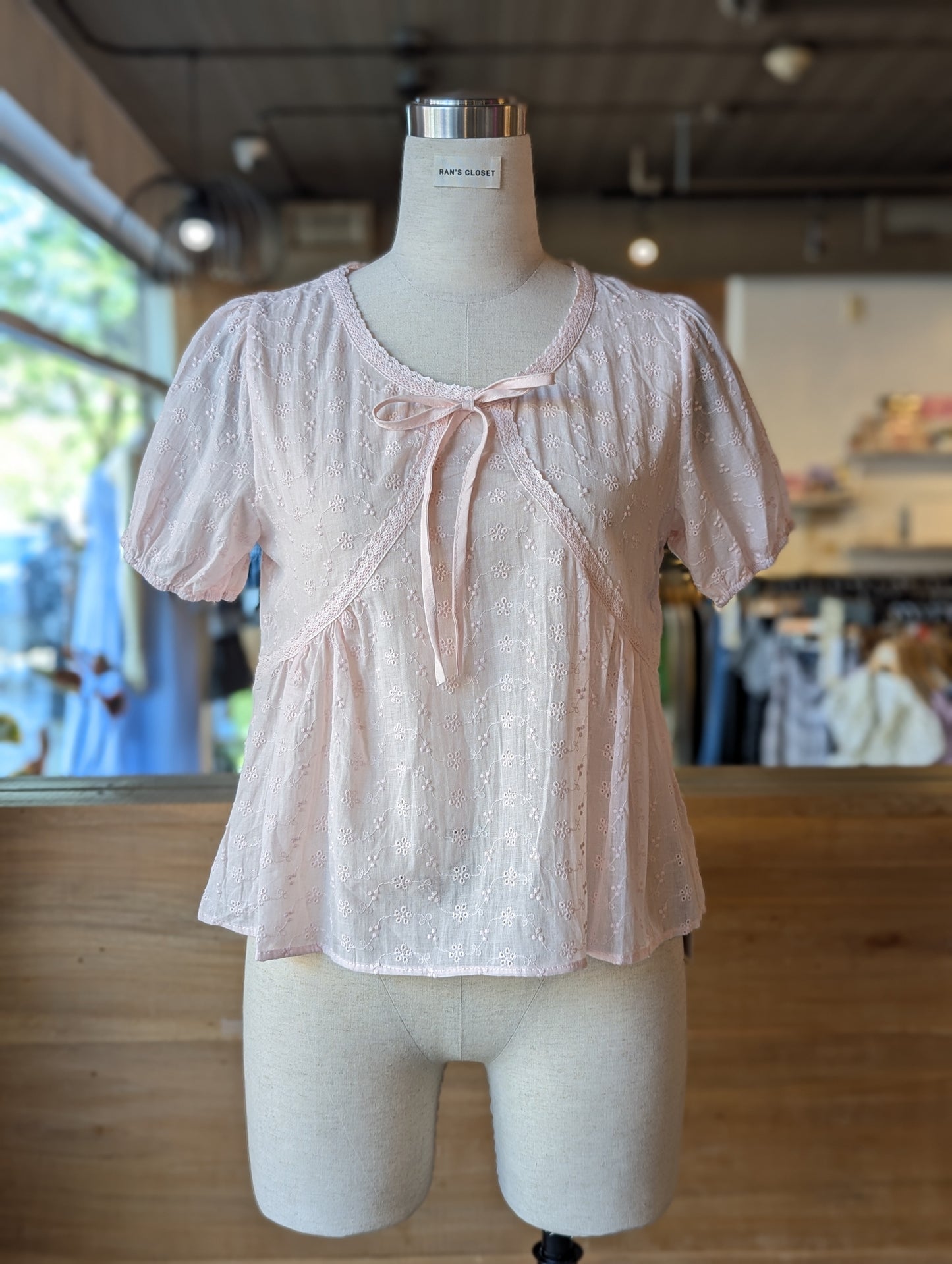 Blushing Bloom Embroidered Puff Sleeve Blouse