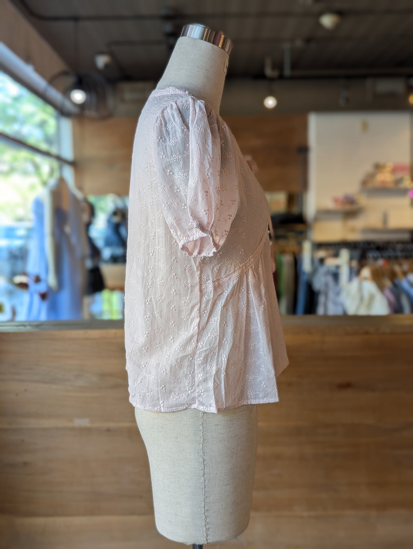 Blushing Bloom Embroidered Puff Sleeve Blouse