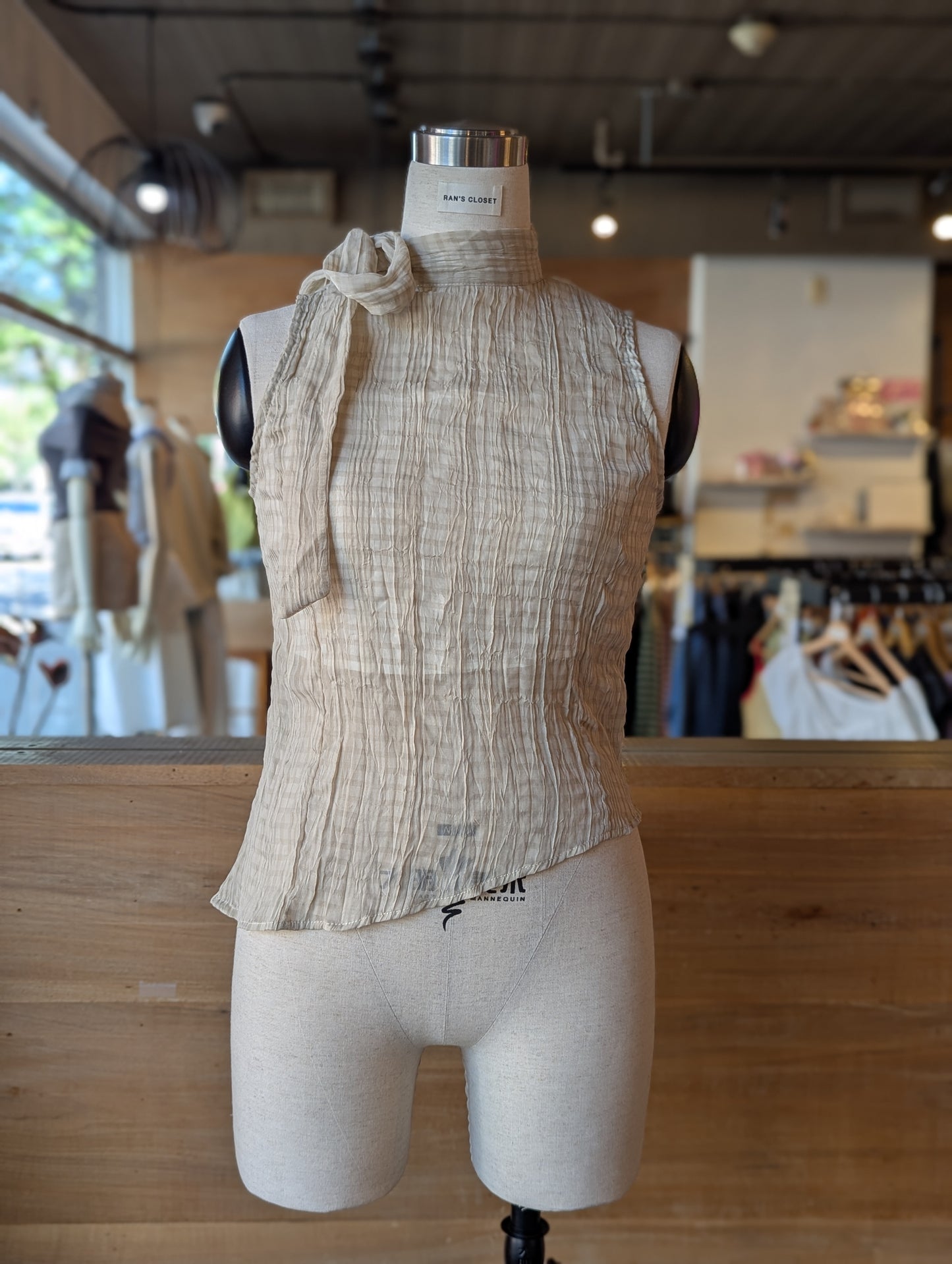 Cappuccino Cloud Tie-Neck Tank Top