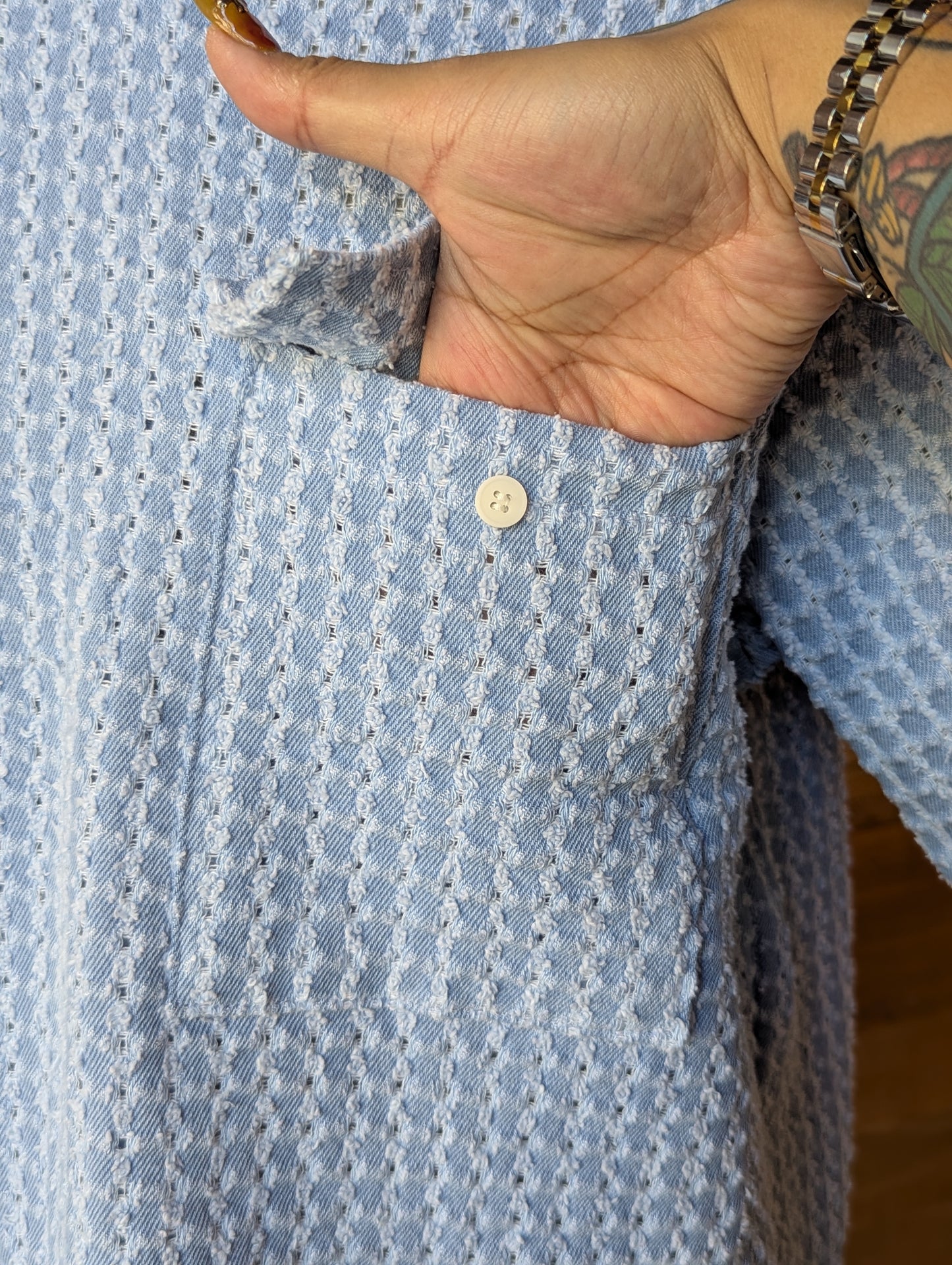 Denim Edge Button-Up Top