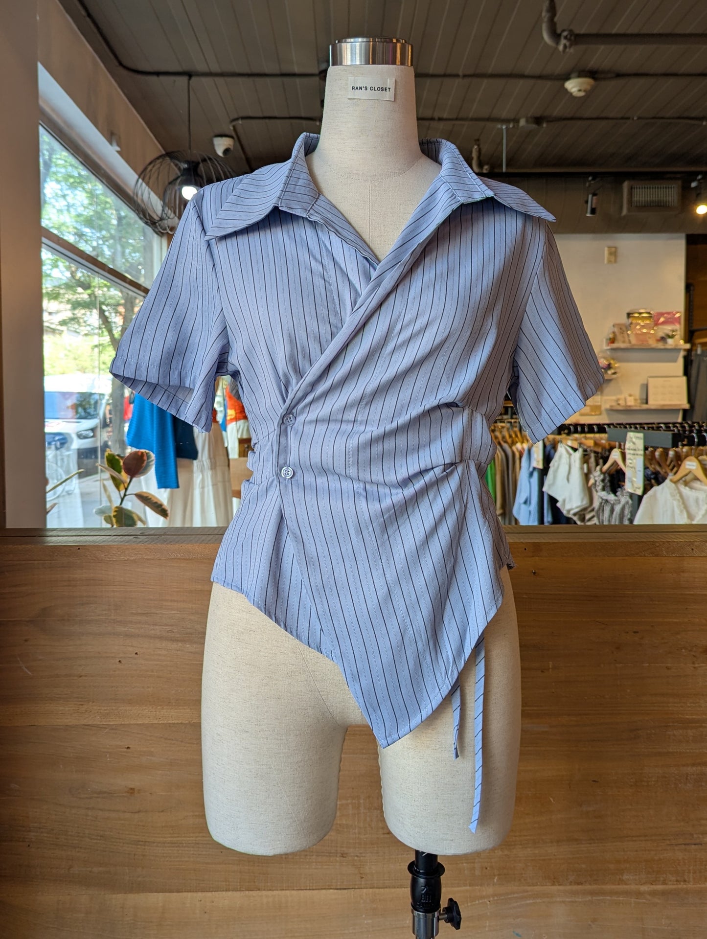 East End Asymmetrical Short Sleeve Wrap Blouse