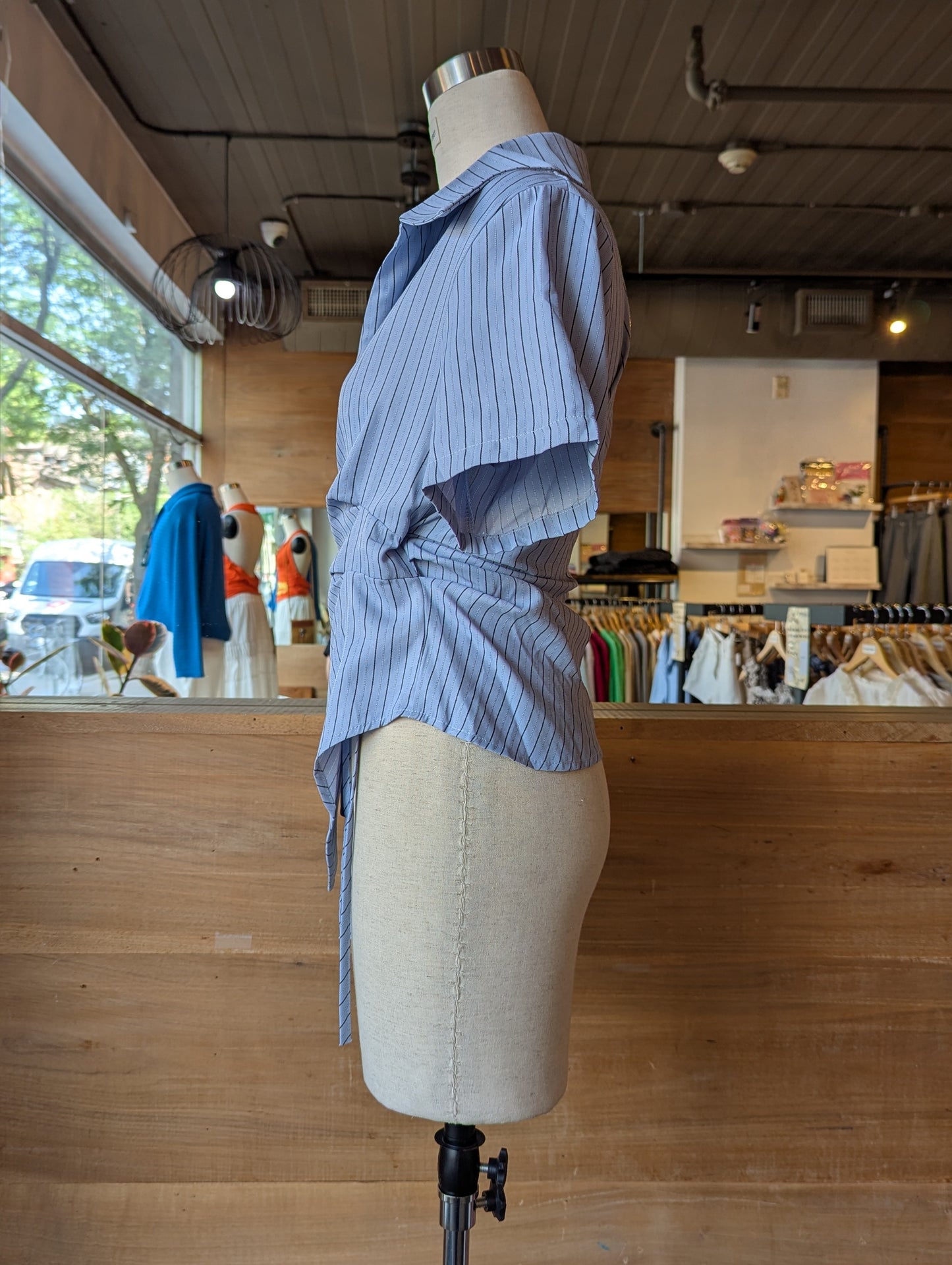 East End Asymmetrical Short Sleeve Wrap Blouse