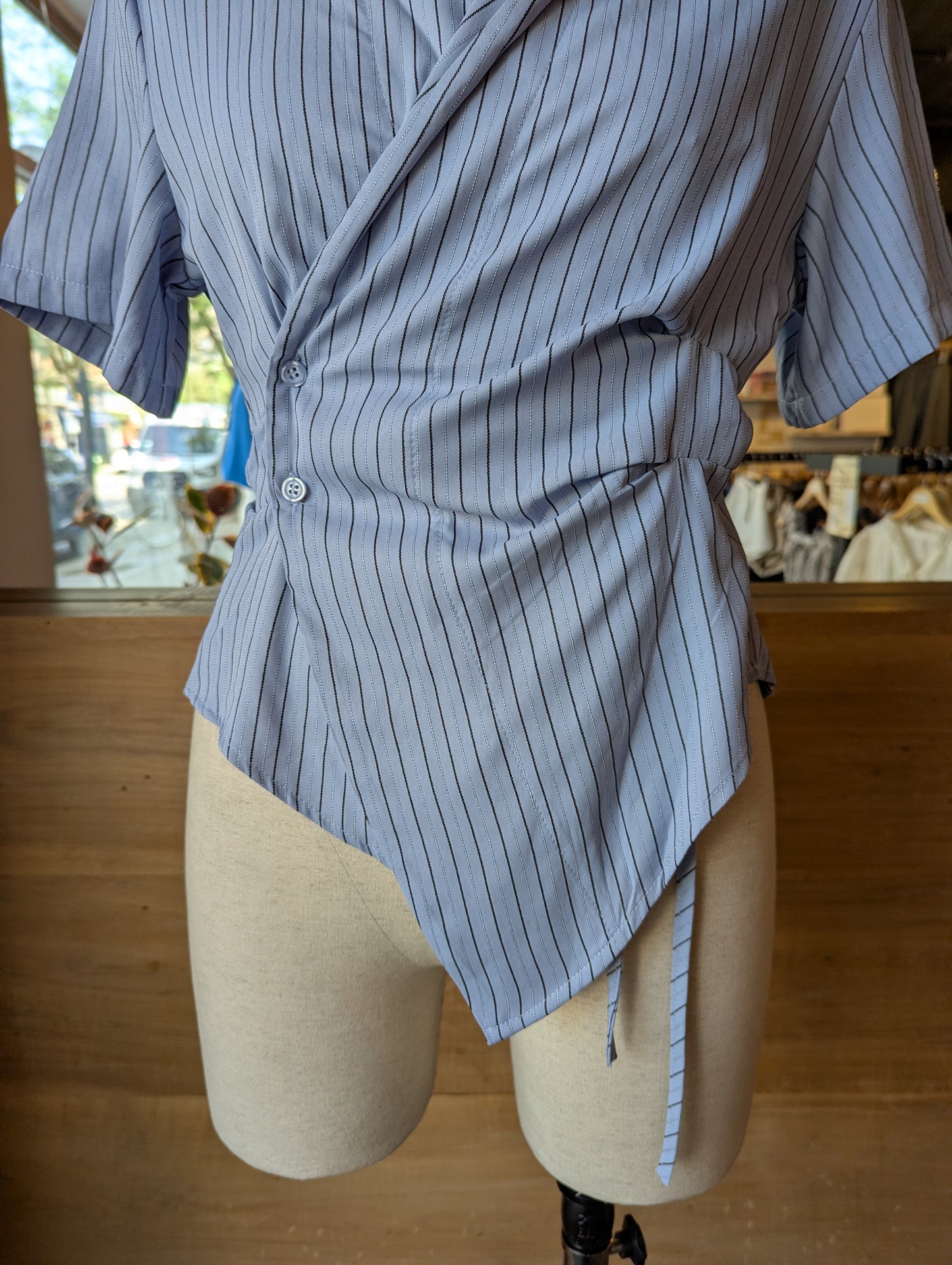 East End Asymmetrical Short Sleeve Wrap Blouse