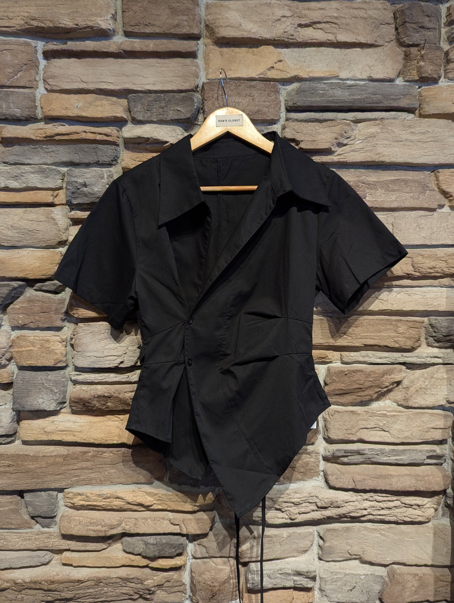 East End Asymmetrical Short Sleeve Wrap Blouse