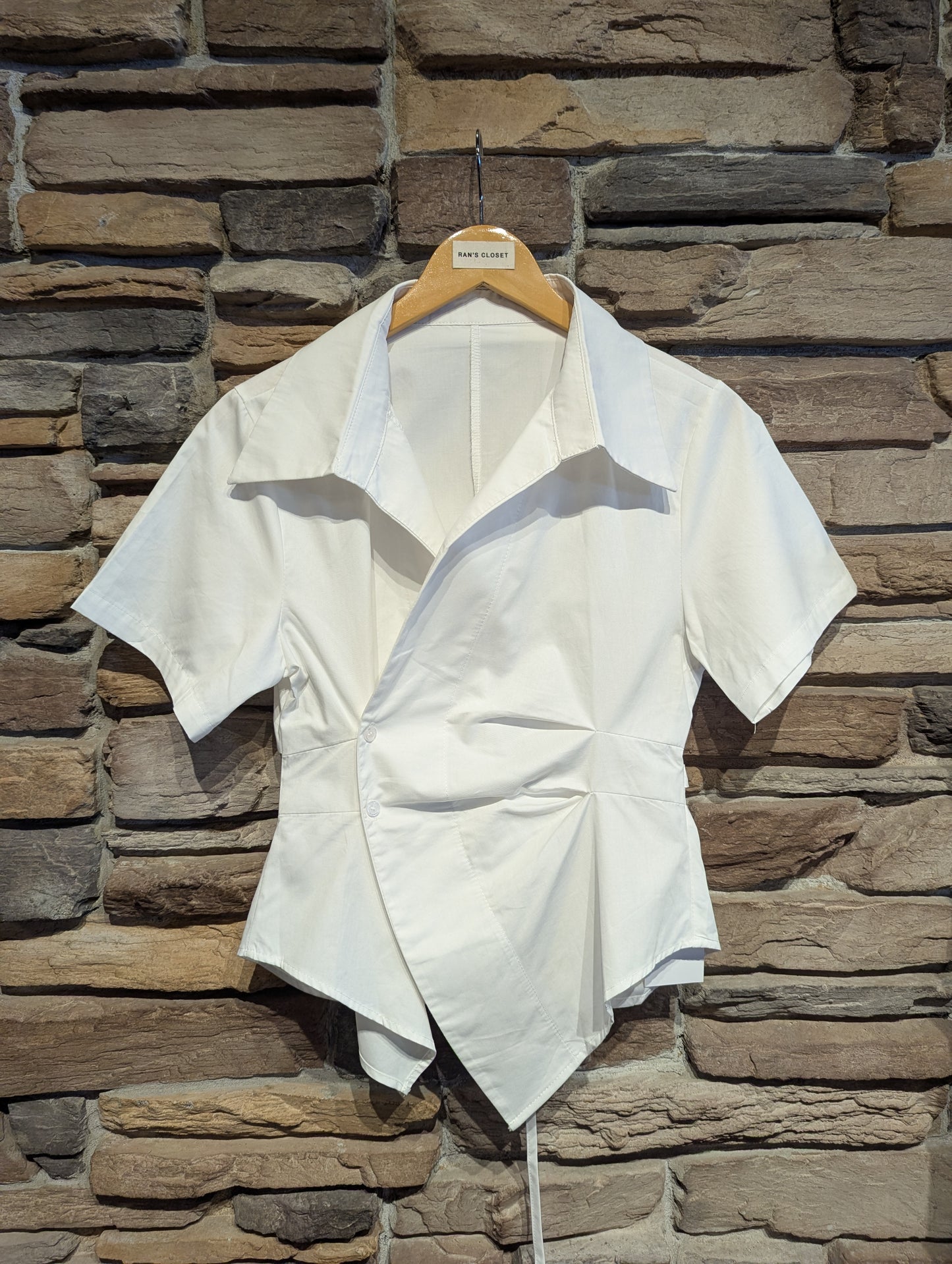 East End Asymmetrical Short Sleeve Wrap Blouse