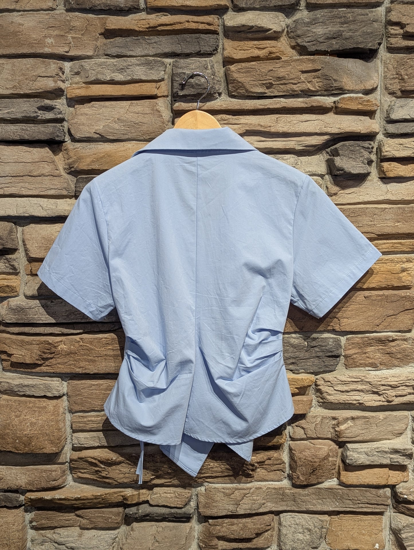 East End Asymmetrical Short Sleeve Wrap Blouse