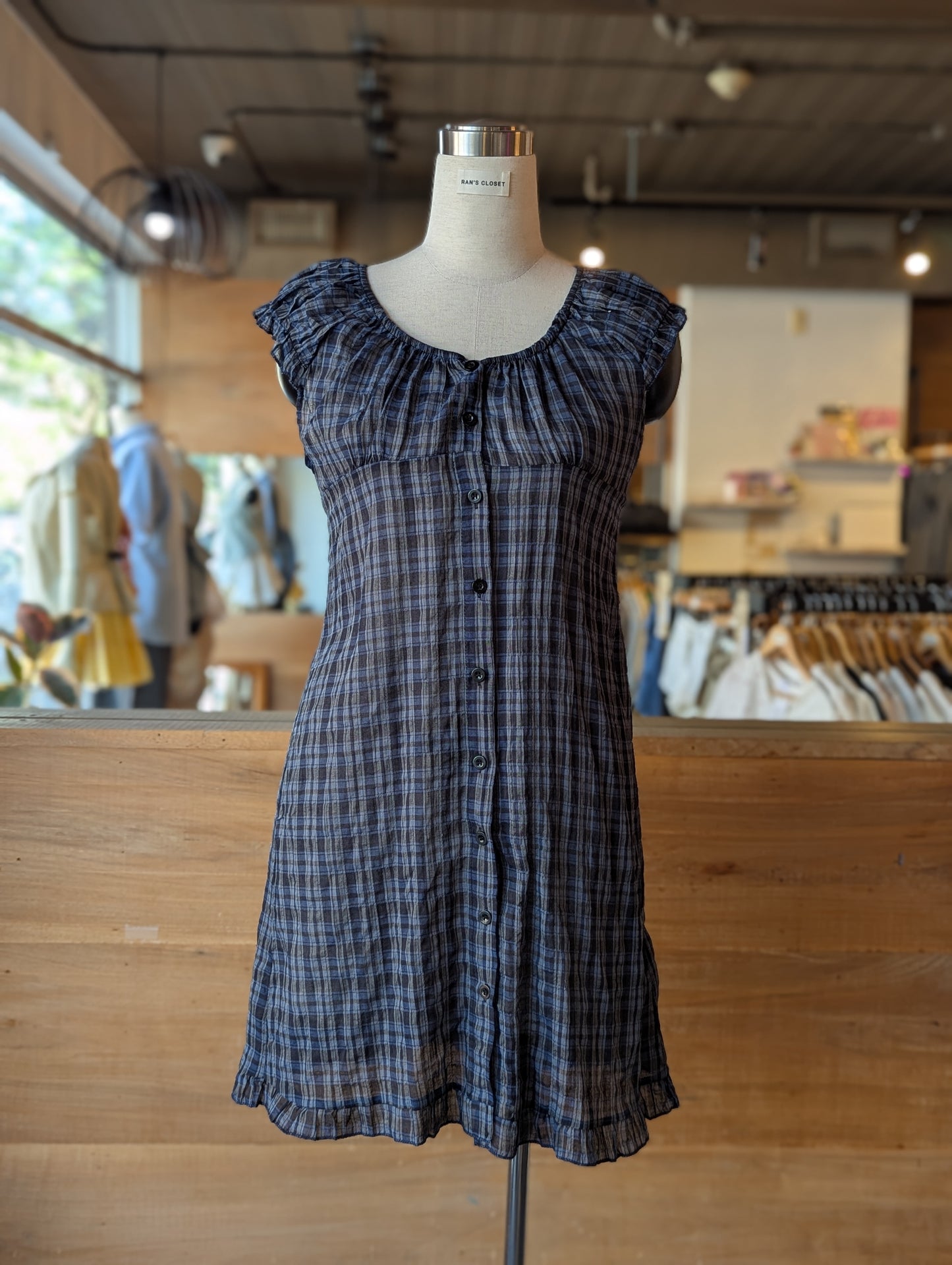Nocturne Plaid Button-Up Babydoll Dress