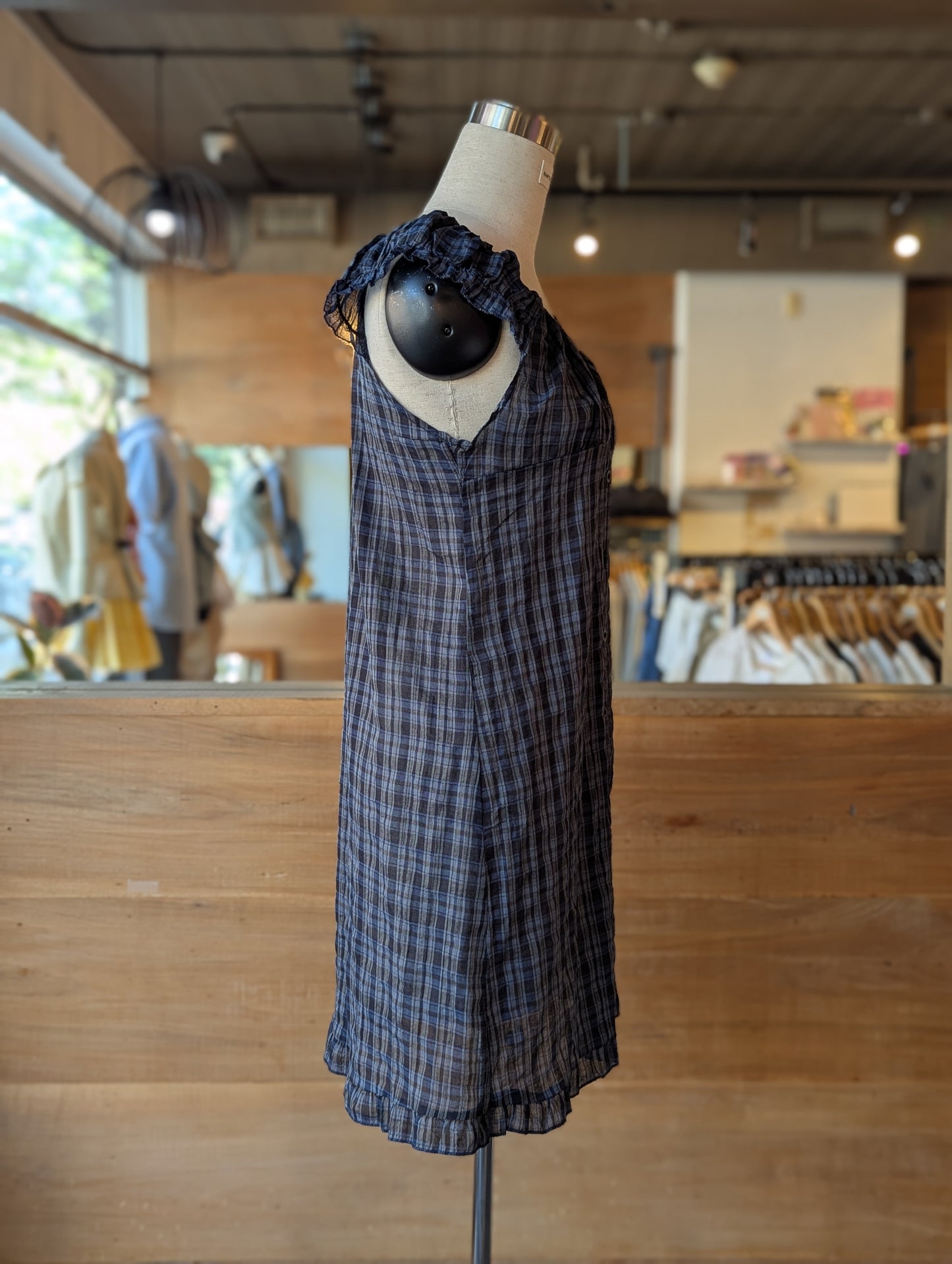 Nocturne Plaid Button-Up Babydoll Dress