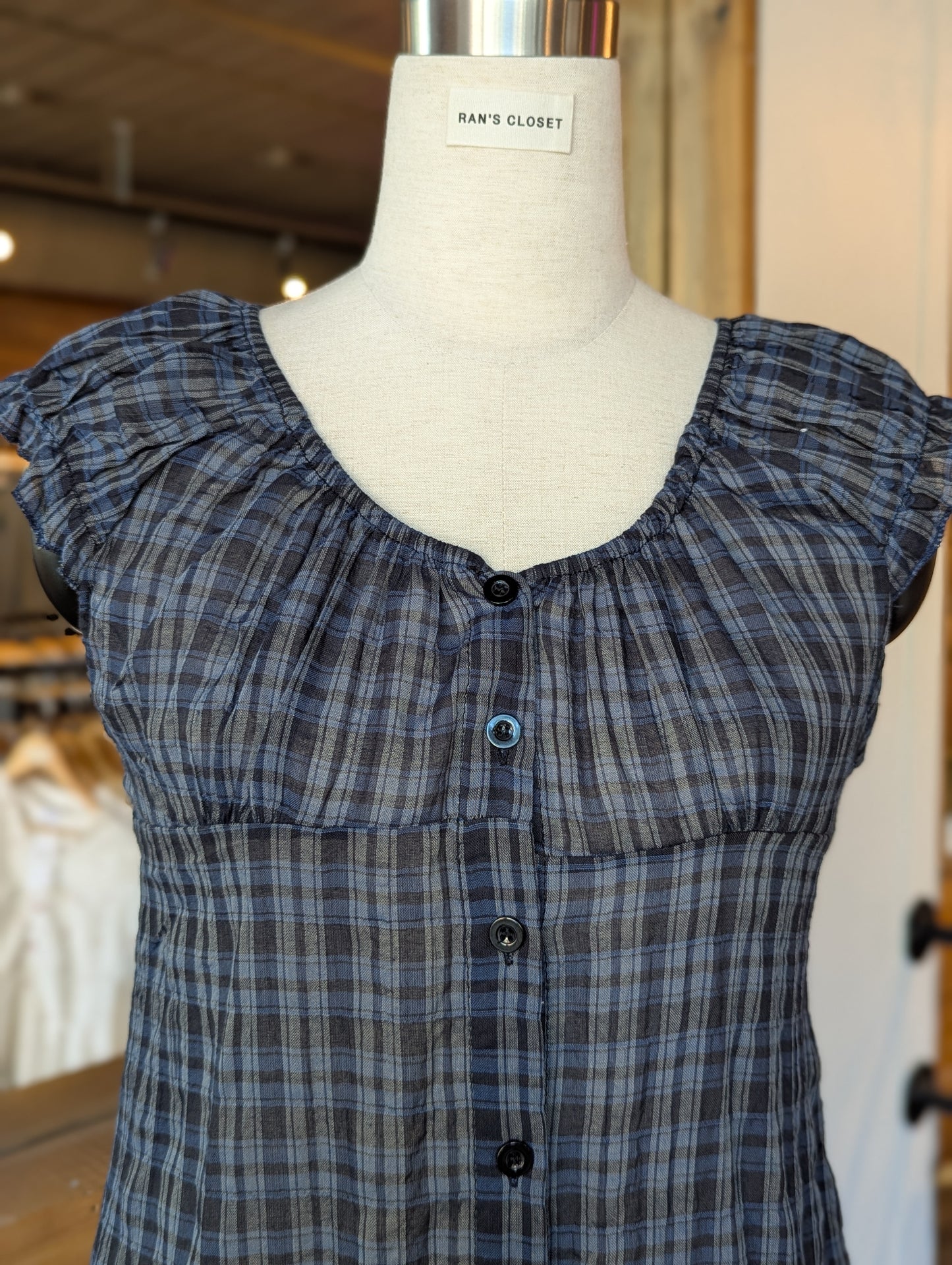 Nocturne Plaid Button-Up Babydoll Dress