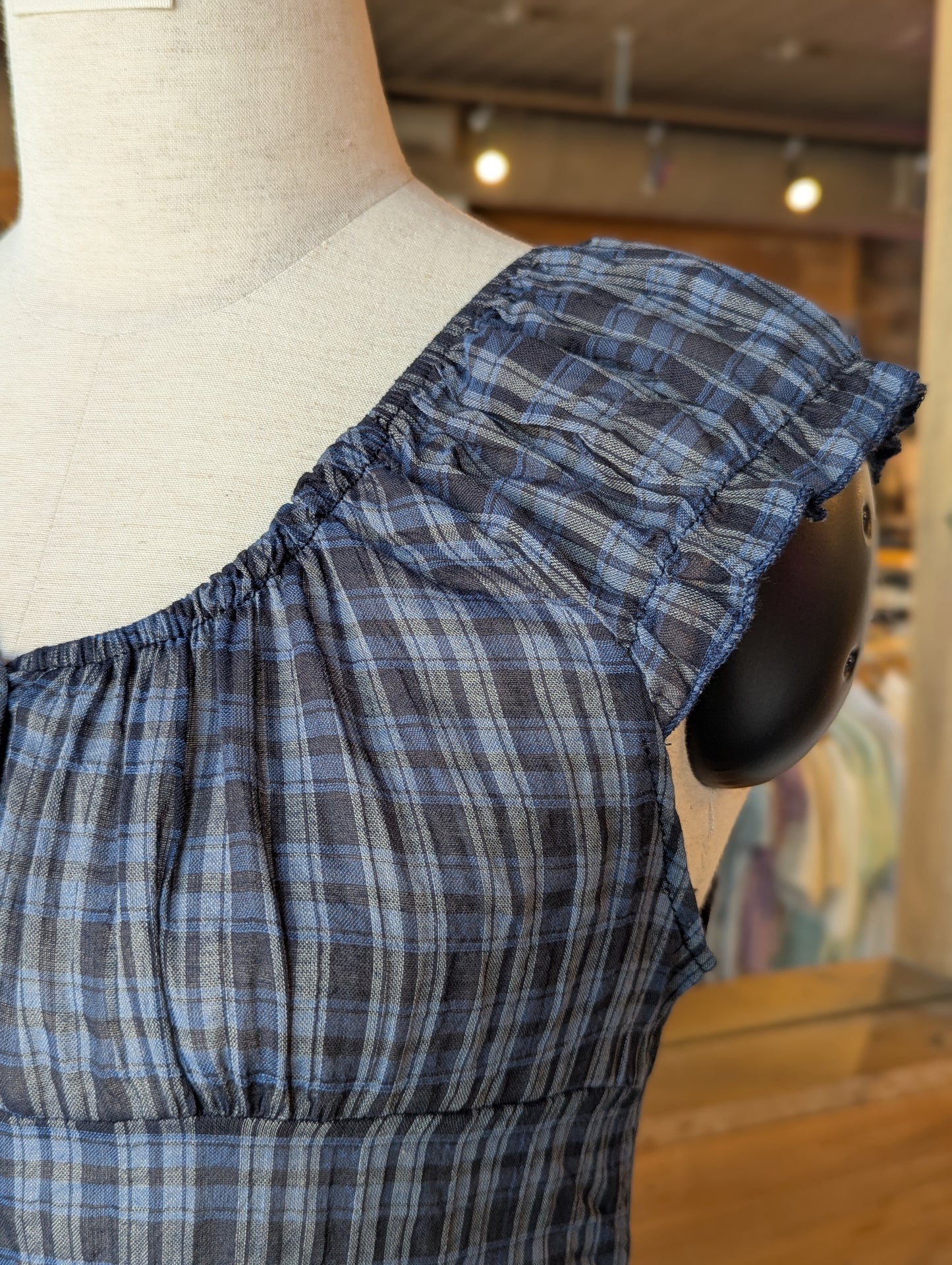 Nocturne Plaid Button-Up Babydoll Dress
