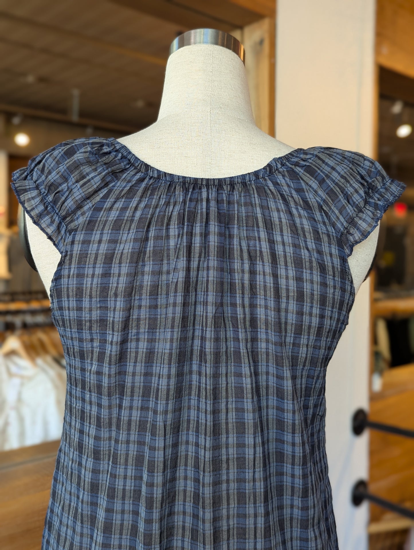Nocturne Plaid Button-Up Babydoll Dress
