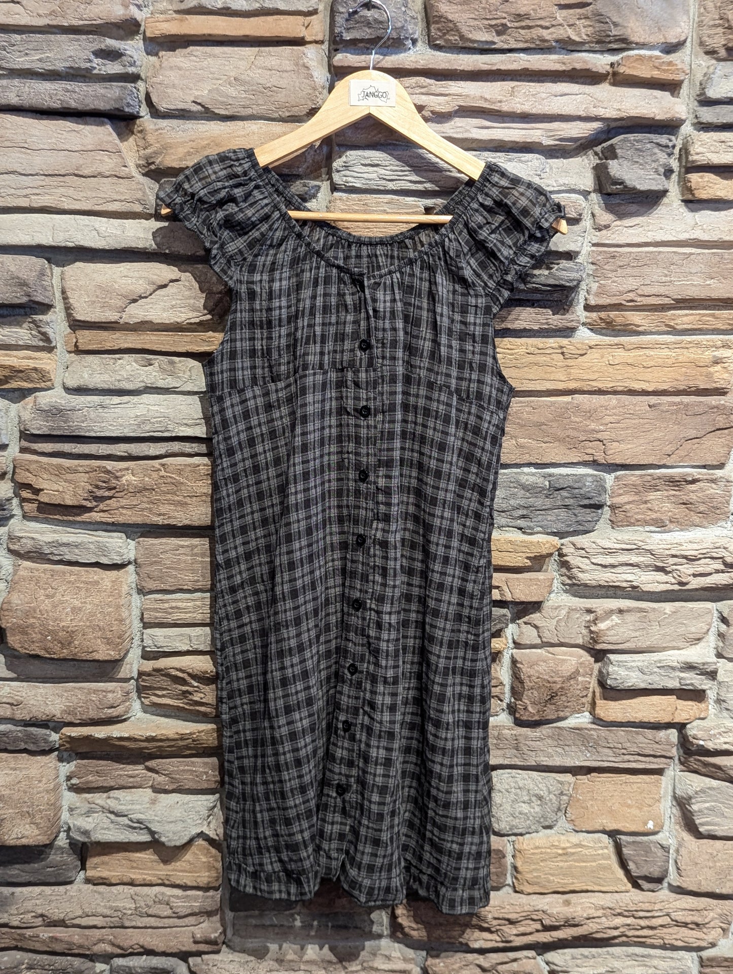 Nocturne Plaid Button-Up Babydoll Dress