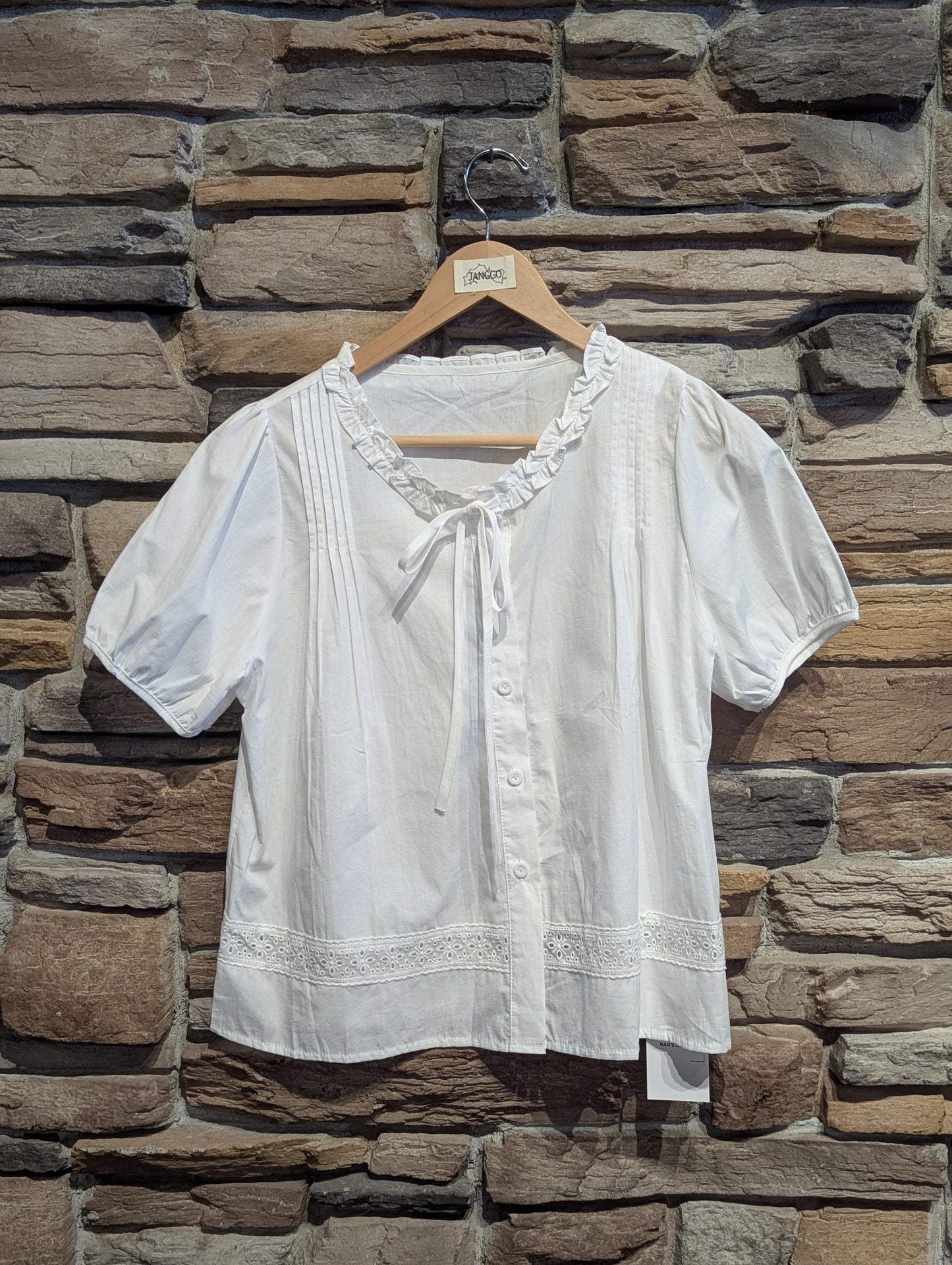 Buttercup Puff Sleeve Eyelet Button-Down Blouse