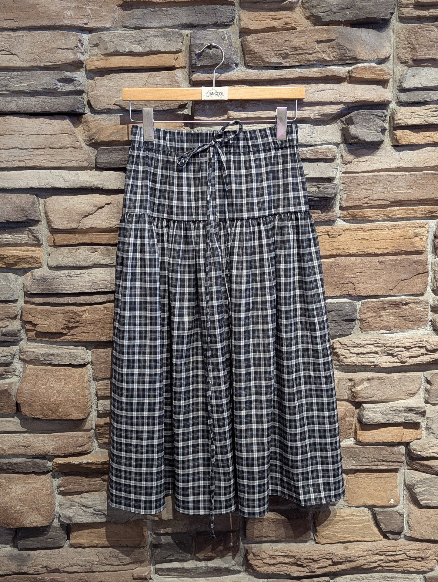 Drop Line Plaid Maxi Skirt