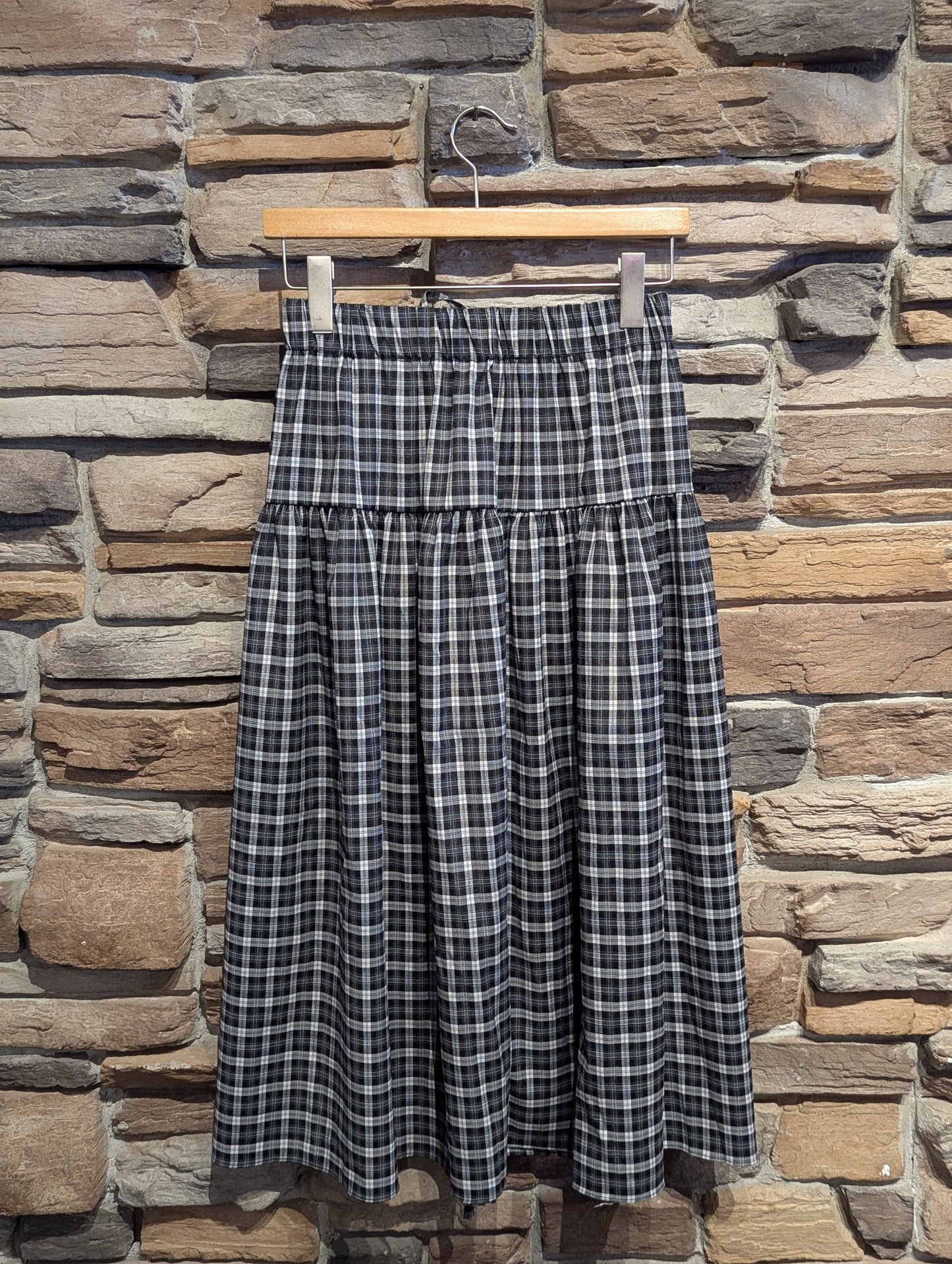 Drop Line Plaid Maxi Skirt