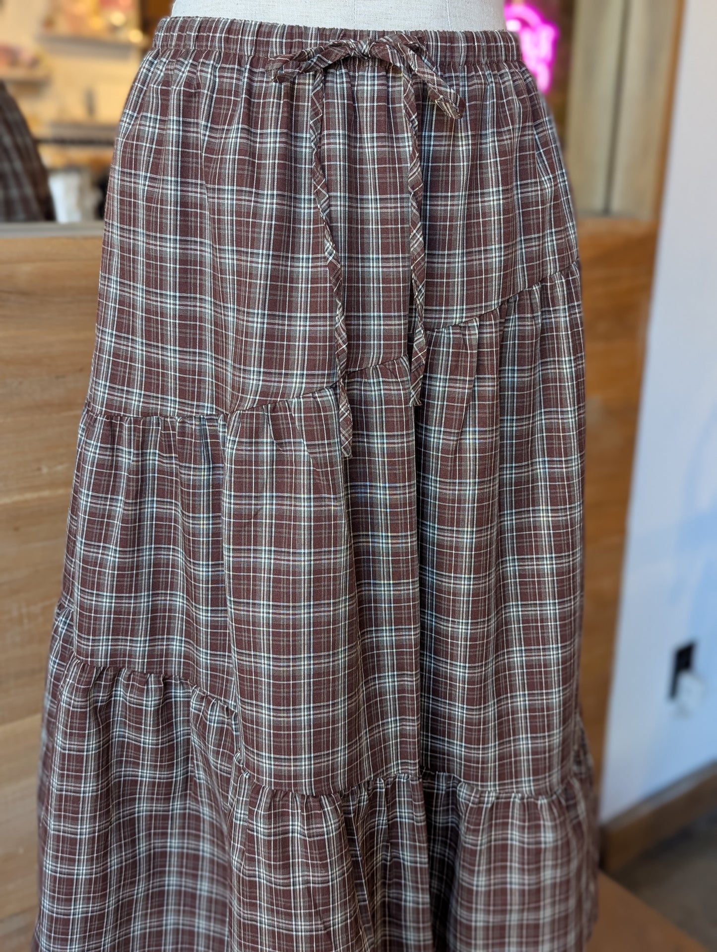 Plaid Cascade Maxi Skirt