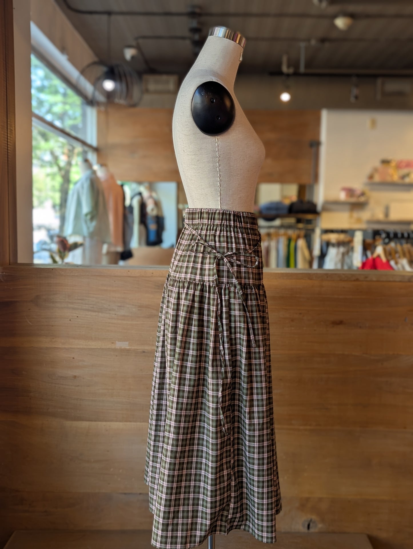 Drop Line Plaid Maxi Skirt