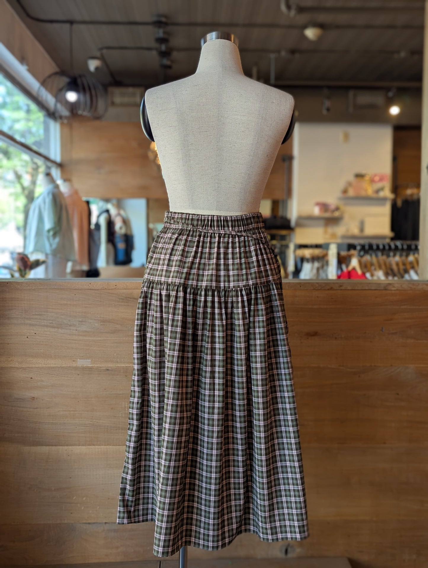 Drop Line Plaid Maxi Skirt