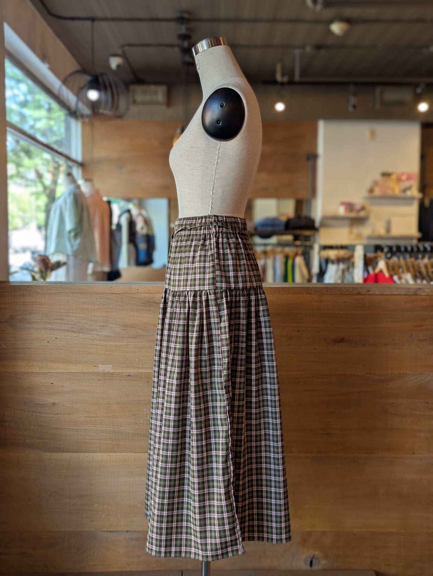 Drop Line Plaid Maxi Skirt