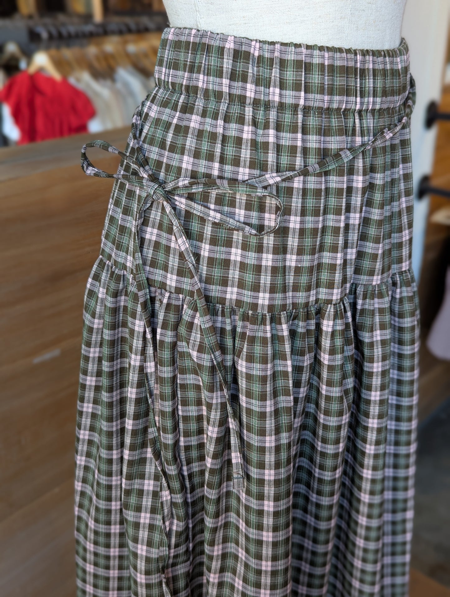 Drop Line Plaid Maxi Skirt