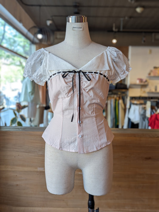 Rosy Disposition Pink Layered-Look Puff Sleeve Top
