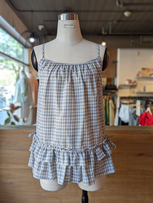 Summer Story Plaid Ruffle Hem Tank Top