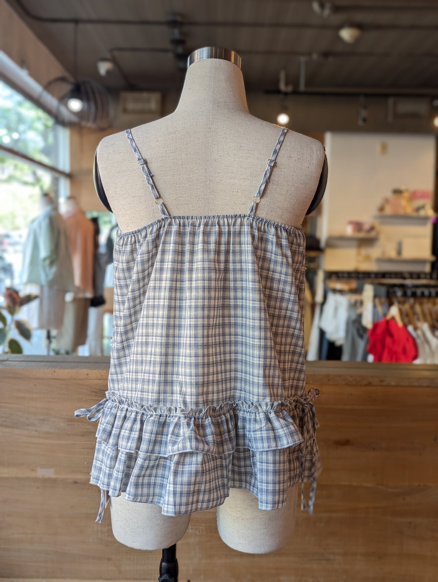 Summer Story Plaid Ruffle Hem Tank Top