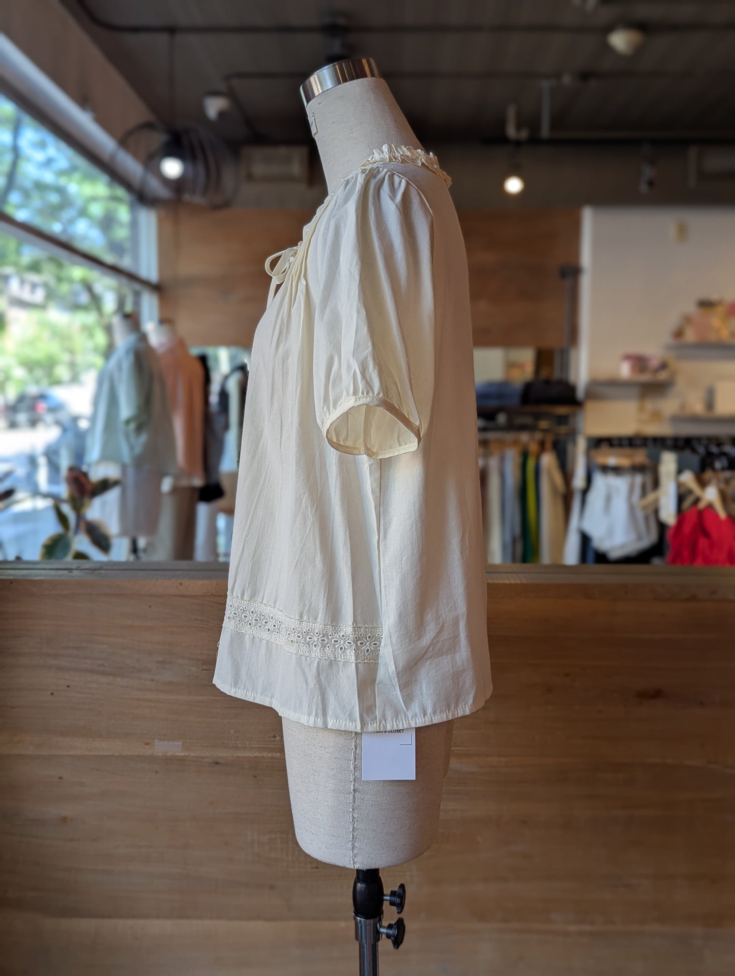 Buttercup Puff Sleeve Eyelet Button-Down Blouse